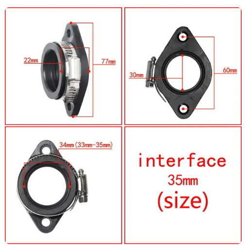 FLANGE 34 36mm x 60mm C-TO-C HOLES CARBURETOR RUBBER MANIFOLD PWK thumbnail 2