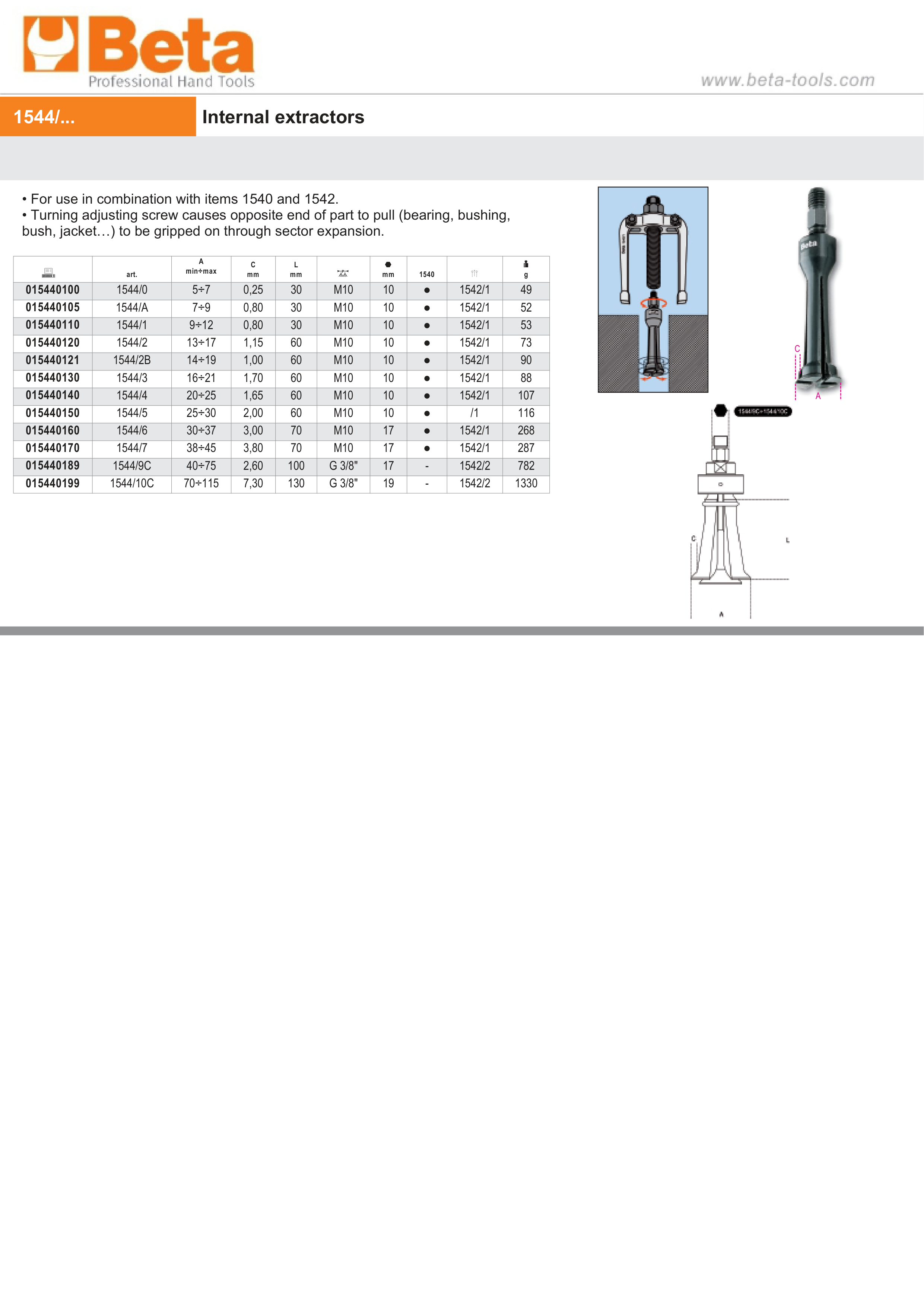 Internal Extractors 5mm - 7mm - Beta Tools 1544/0 thumbnail 5
