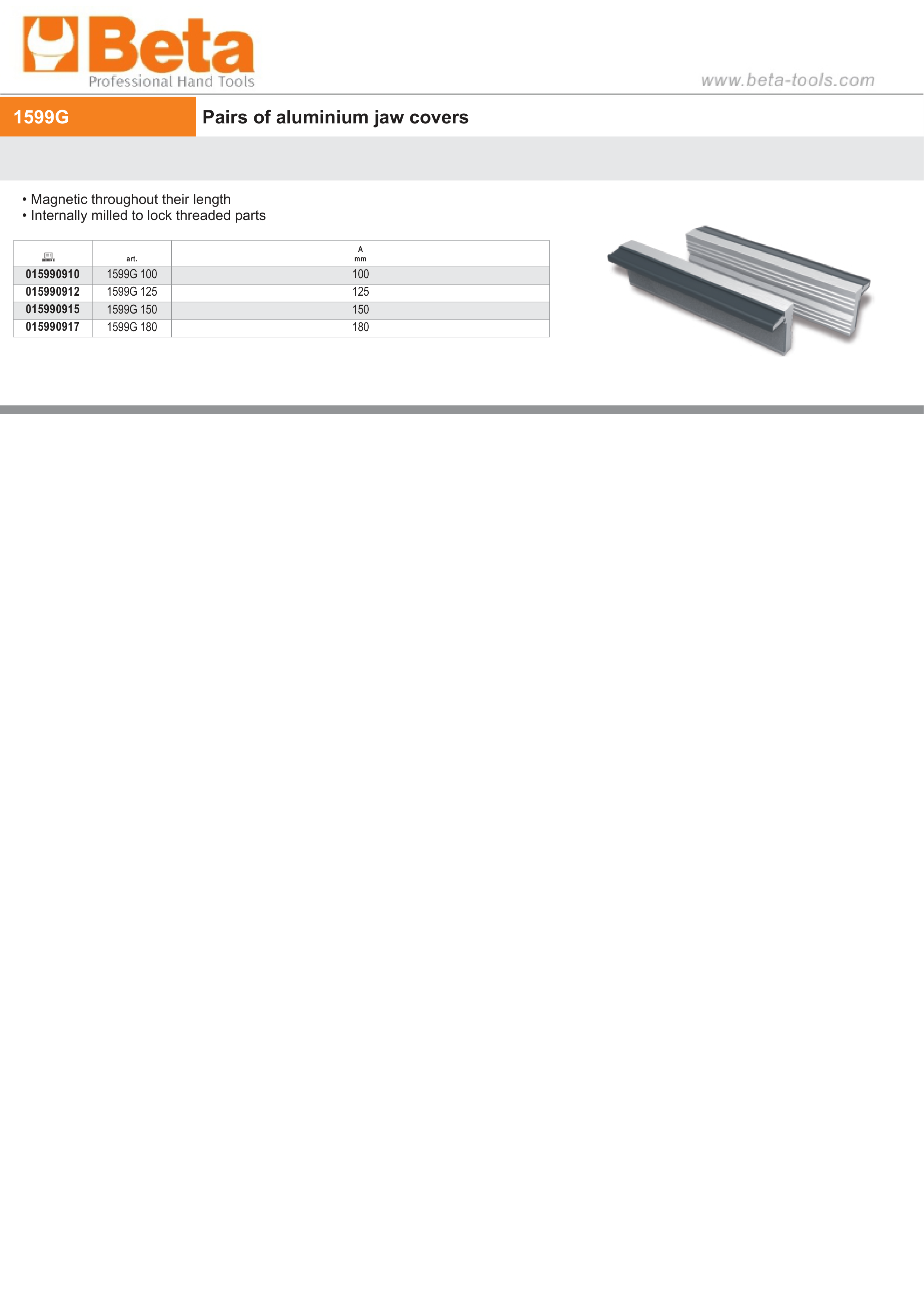 Aluminum Jaw Covers 100mm Pair - Beta Tools 1599G 100 thumbnail 2