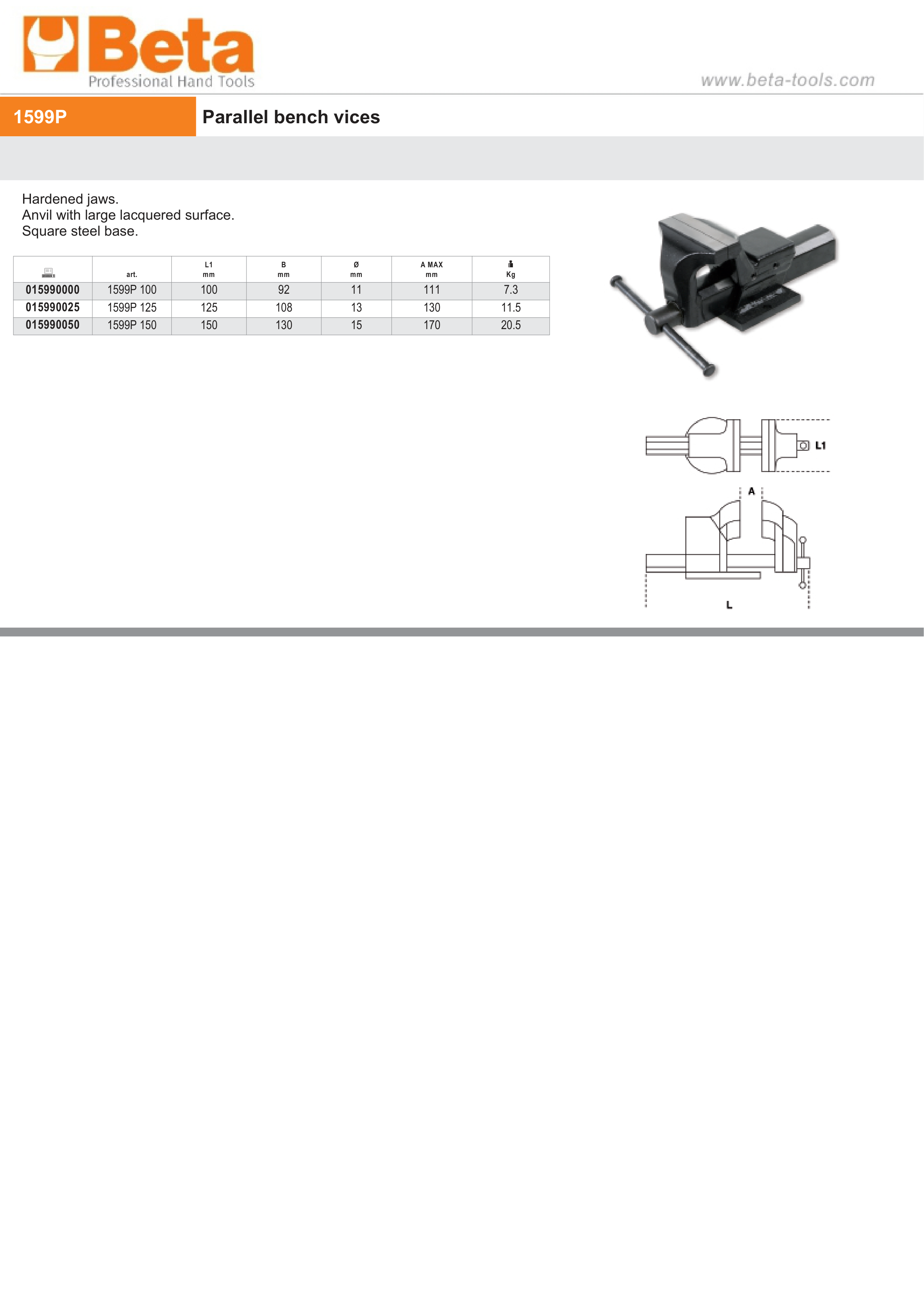 Parallel Bench Vice 125mm Jaws - Beta Tools 1599P 125 thumbnail 2