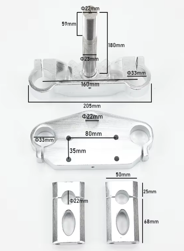 PIT BIKE TRIPLE CLAMP SET 33mm FORKS WITH 22mm (7/8) HANDLEBAR RISERS thumbnail 2