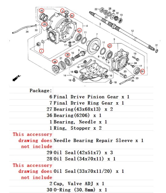 REAR DIFFERENTIAL FINAL DRIVE BEARINGS SEALS 16Pcs KIT 1997-2023 HONDA RECON TRX250 TE TM EX X thumbnail 2
