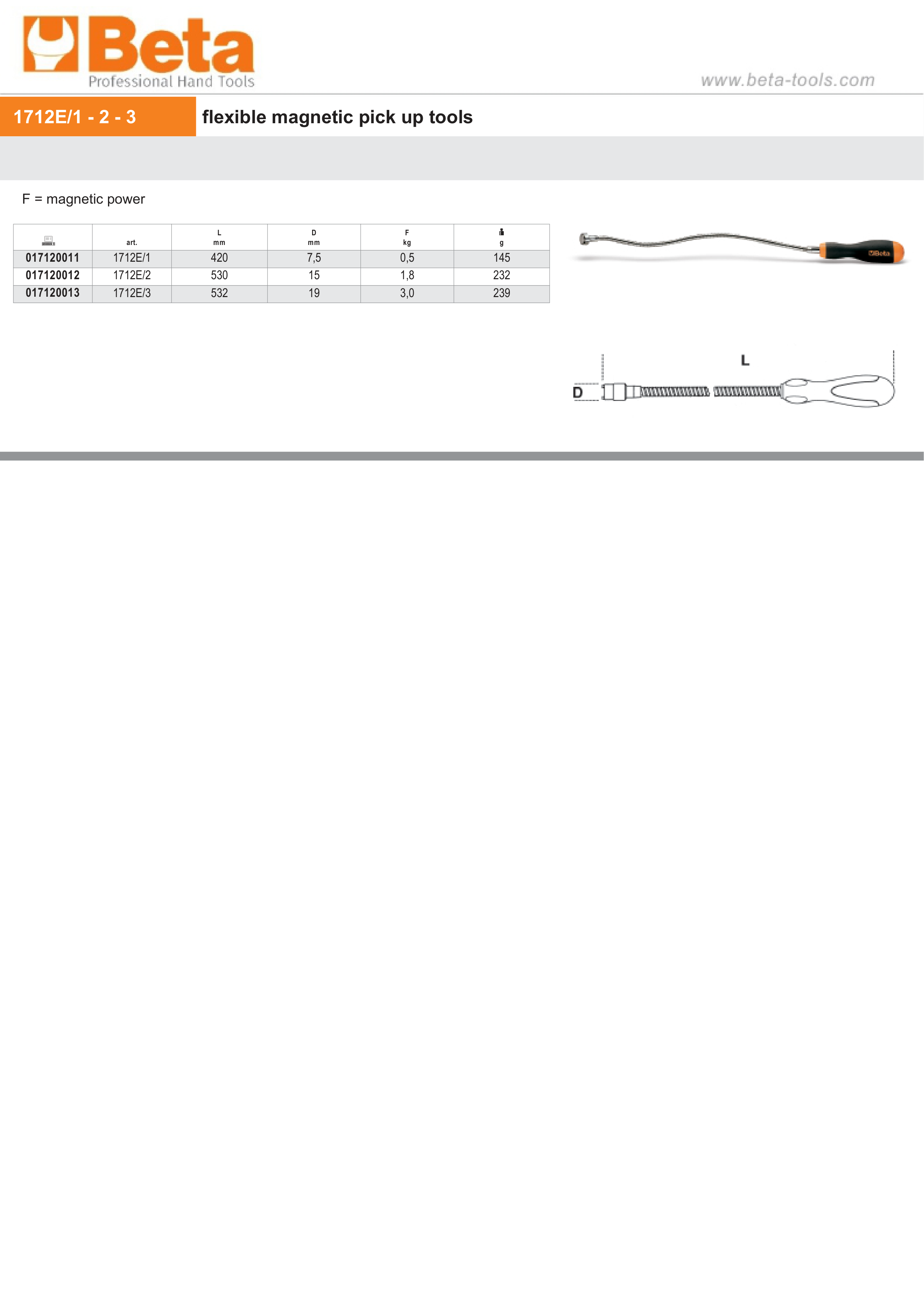 Flexible Magnetic Pick Up Tools 420mm - Beta Tools 1712E/1 thumbnail 4