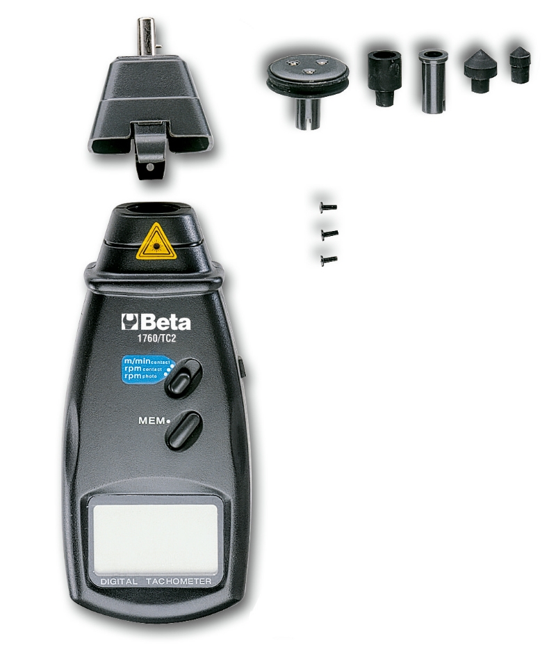 Combination Contact/Non-Contact Digital Tachometer 2.5-99,999 RPM 230mm - Beta Tools 1760/TC2 image 1