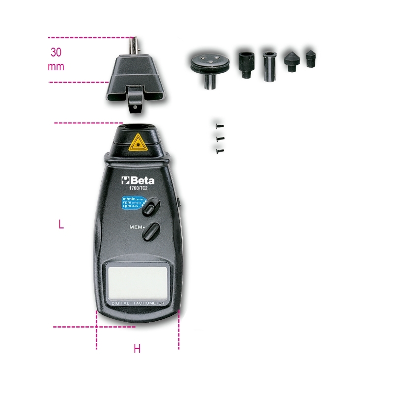 Combination Contact/Non-Contact Digital Tachometer 2.5-99,999 RPM 230mm - Beta Tools 1760/TC2 thumbnail 3