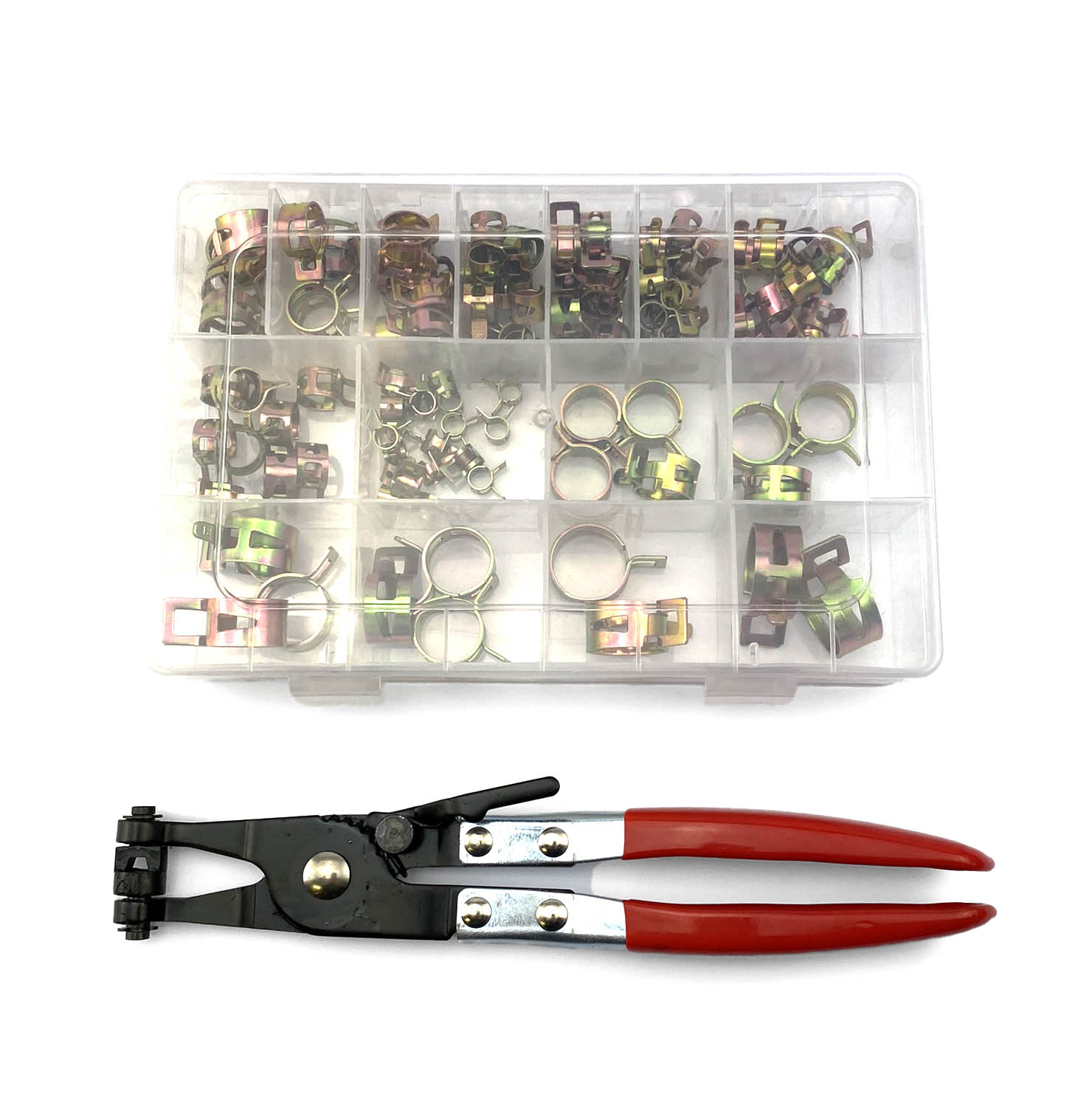 115pcs SPRING HOSE FUEL LINE BAND CLAMP CLIPS KIT WITH TOOL 6mm-22mm
