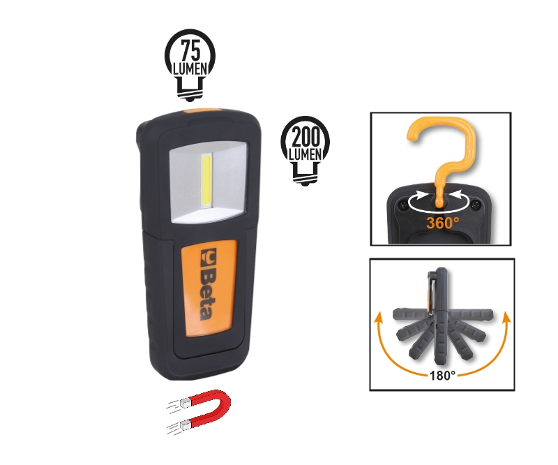 Compact Rechargeable Inspection Lamp Ultra-Bright LEDs 100-200 Lumens Spot 75 Lumens - Beta Tools 1838COB image 1