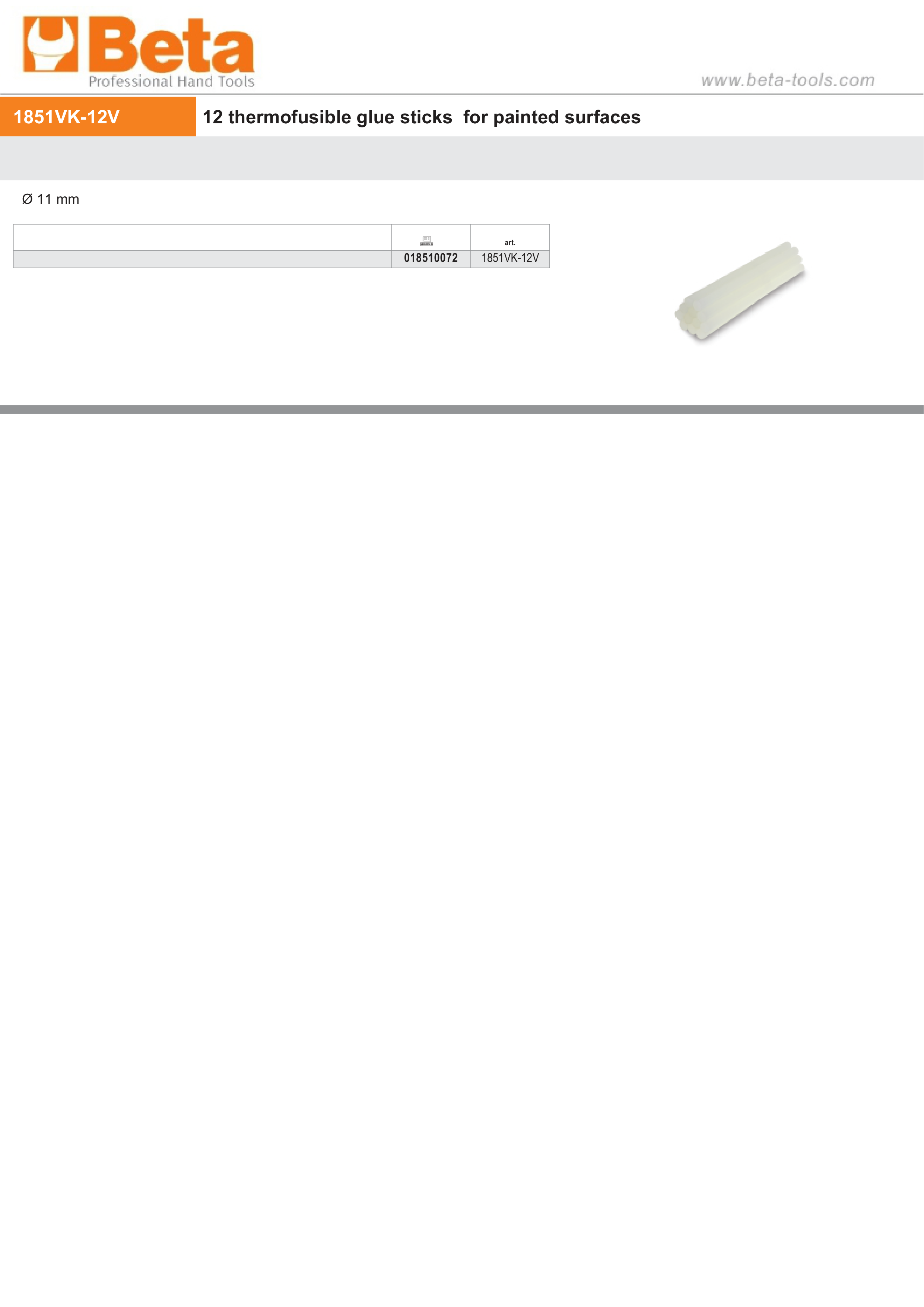 12 Thermofusible Glue Sticks for Painted Surfaces - Beta Tools 1851VK-12V thumbnail 2