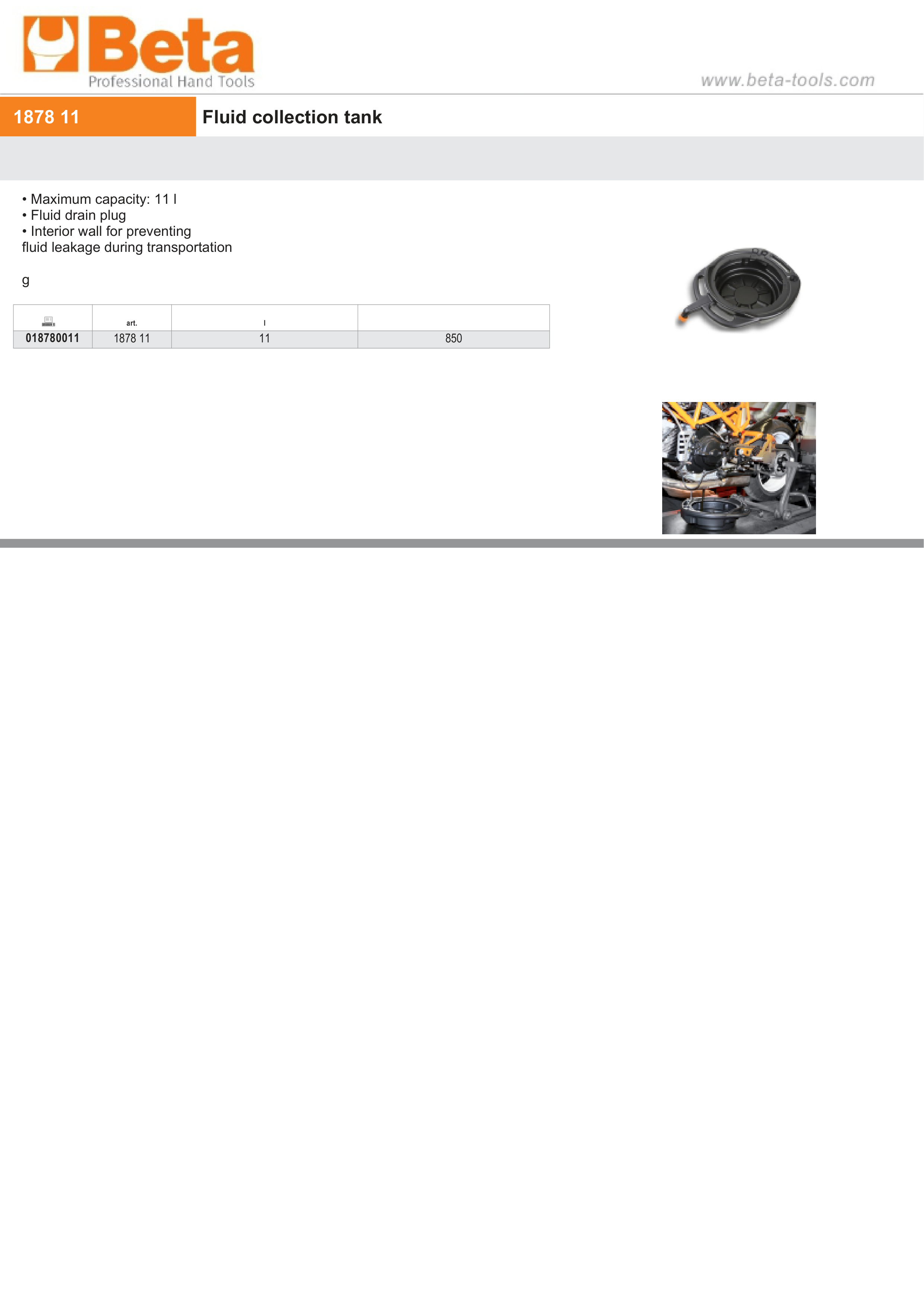 Fluid Collection Tank 11L with Drain Plug - Beta Tools 1878 11 thumbnail 2