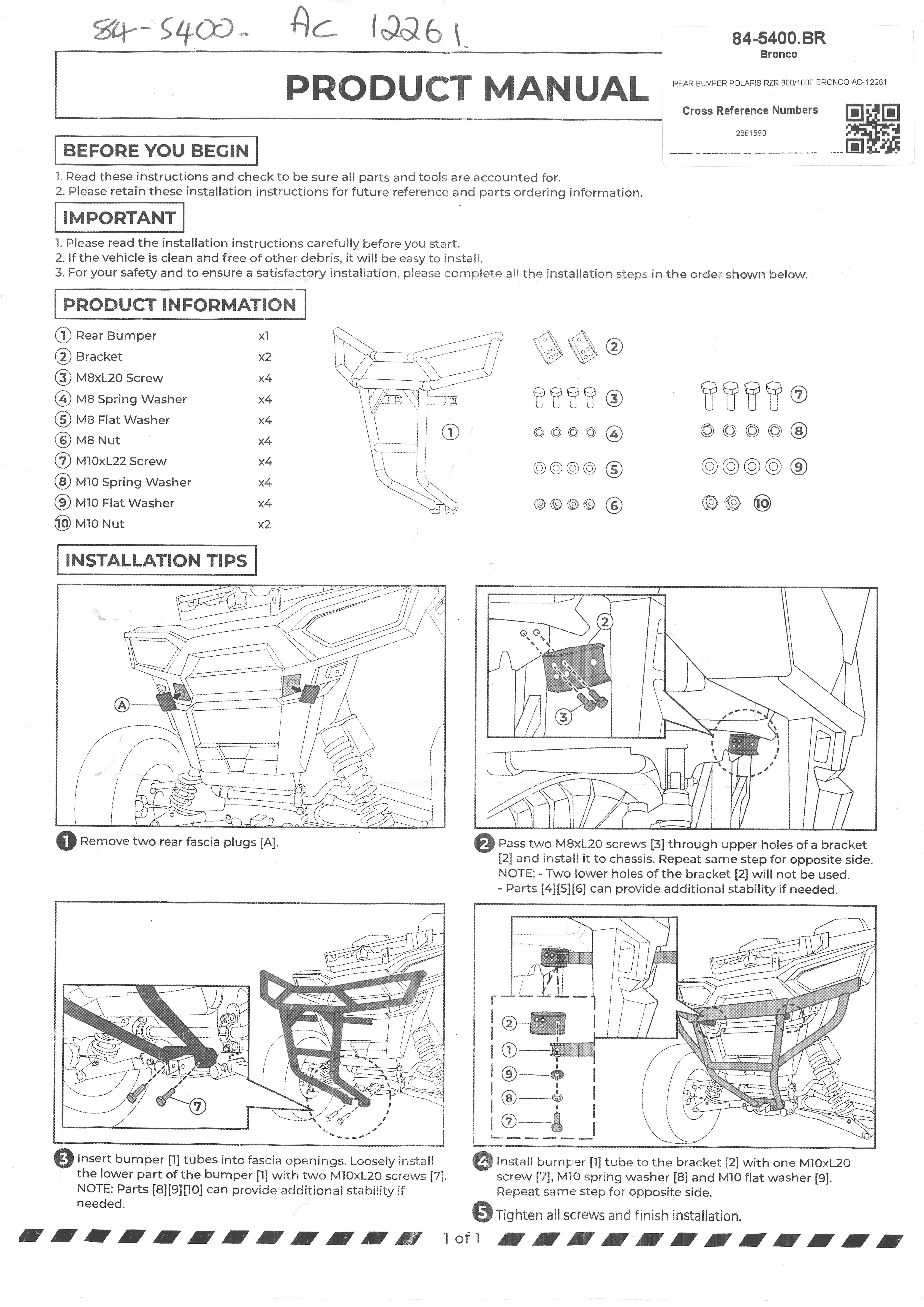 £50+ VAT CLEARANCE, REAR BUMPER POLARIS RZR 900/1000 BRONCO AC-12261 thumbnail 2