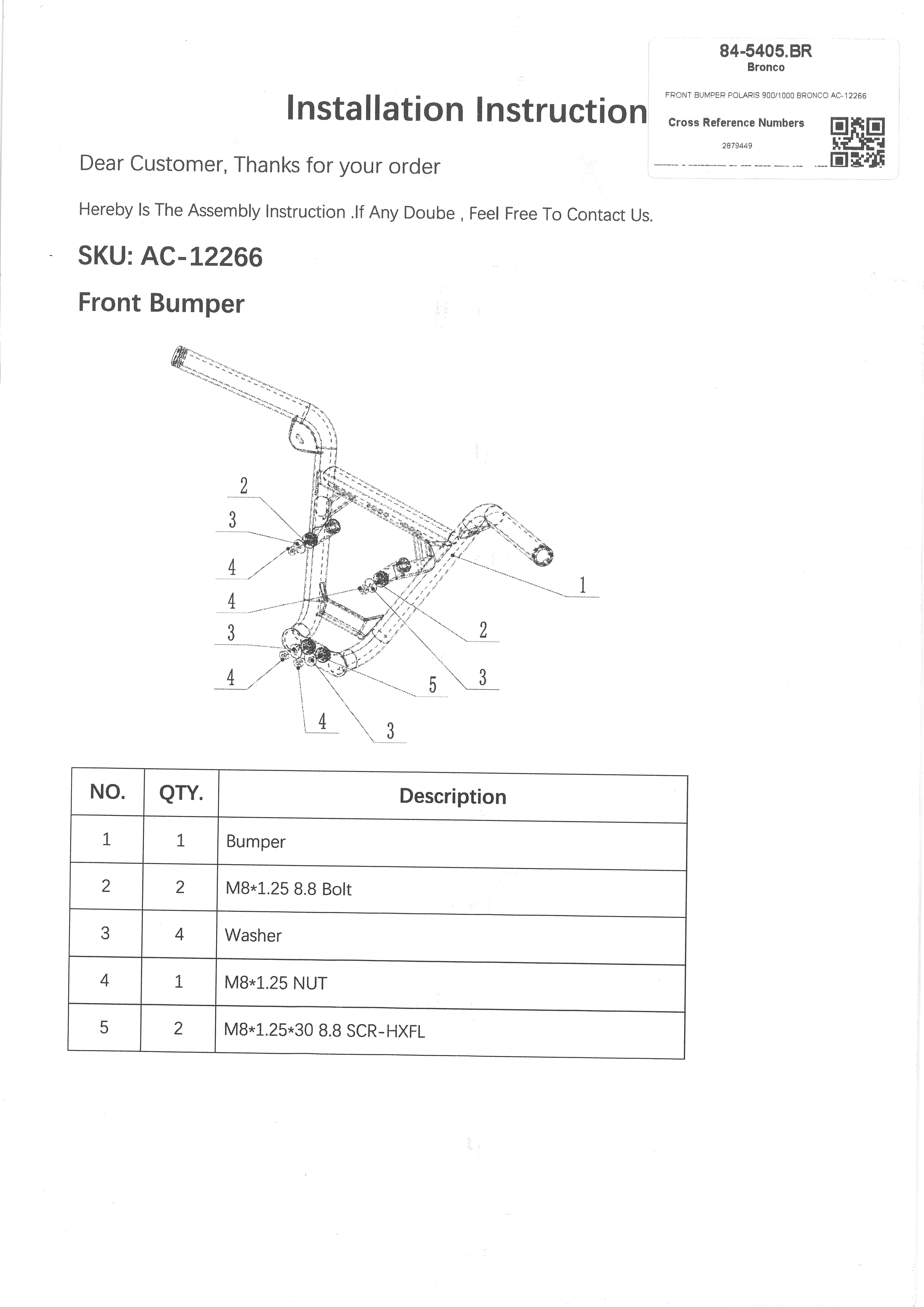 £25+ VAT CLEARANCE, FRONT BUMPER POLARIS 900/1000 BRONCO AC-12266 thumbnail 2