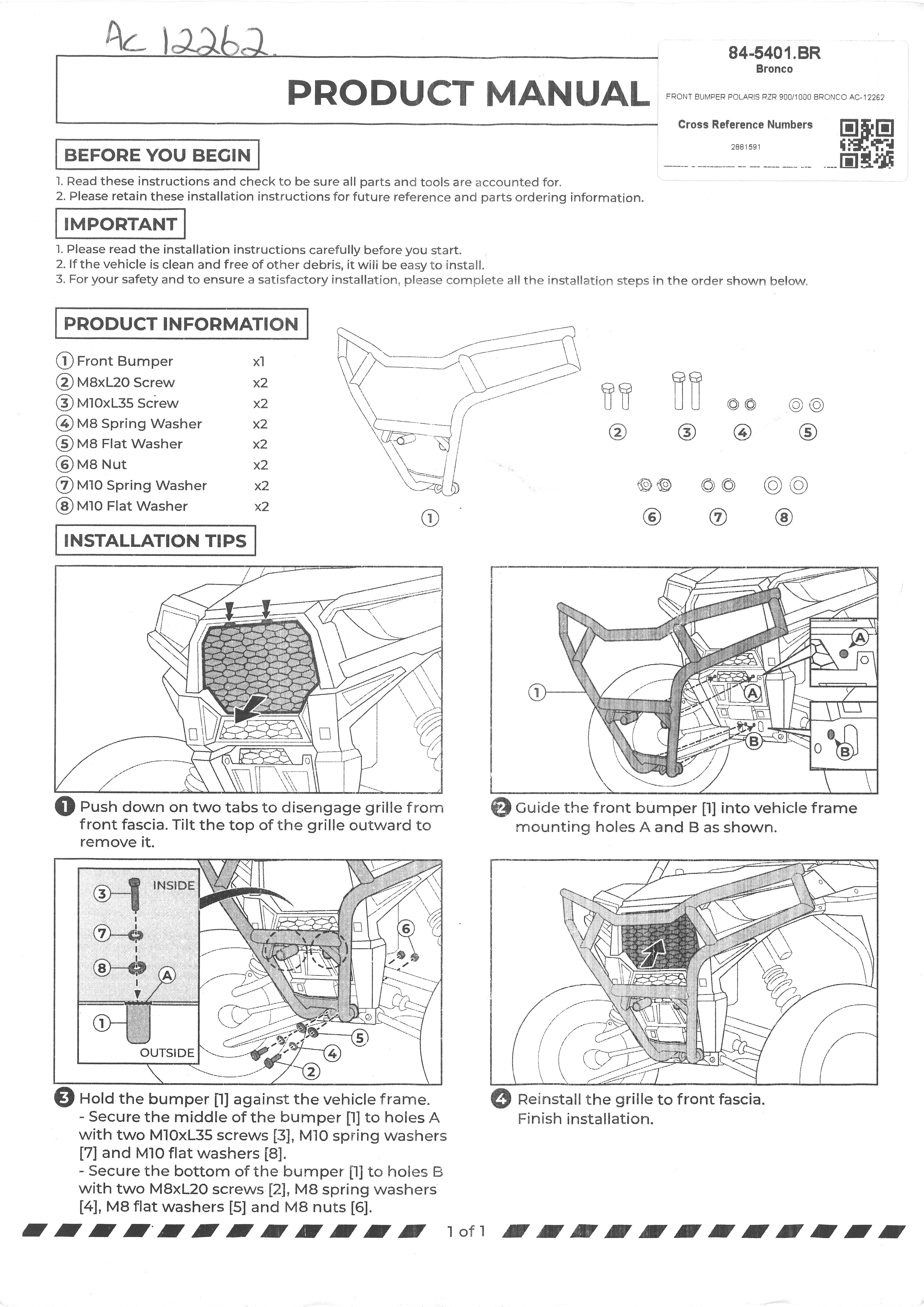 £50+ VAT CLEARANCE, FRONT BUMPER POLARIS RZR 900/1000 BRONCO AC-12262 thumbnail 2