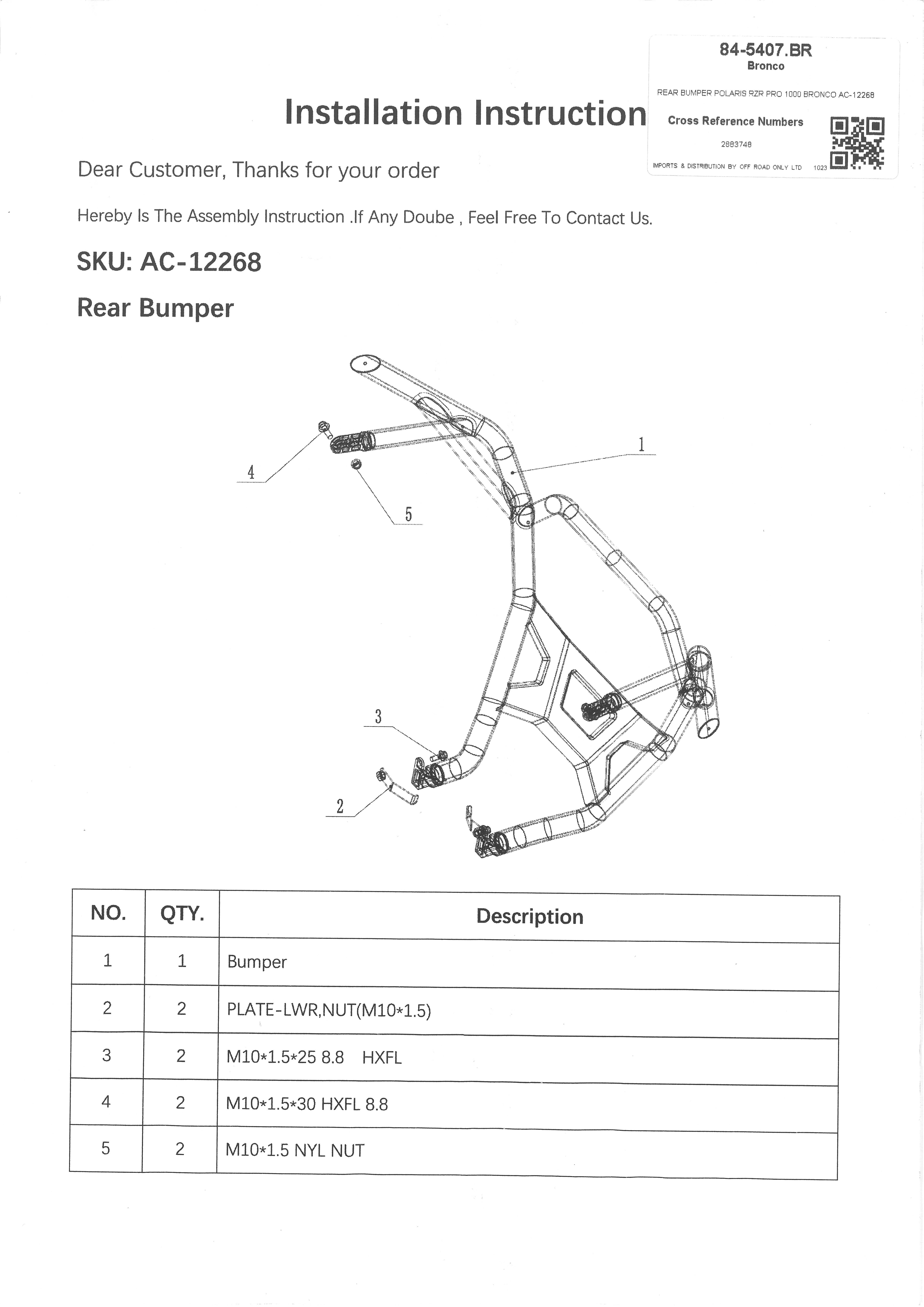 £50+ VAT CLEARANCE, REAR BUMPER POLARIS RZR PRO 1000 BRONCO AC-12268 thumbnail 2