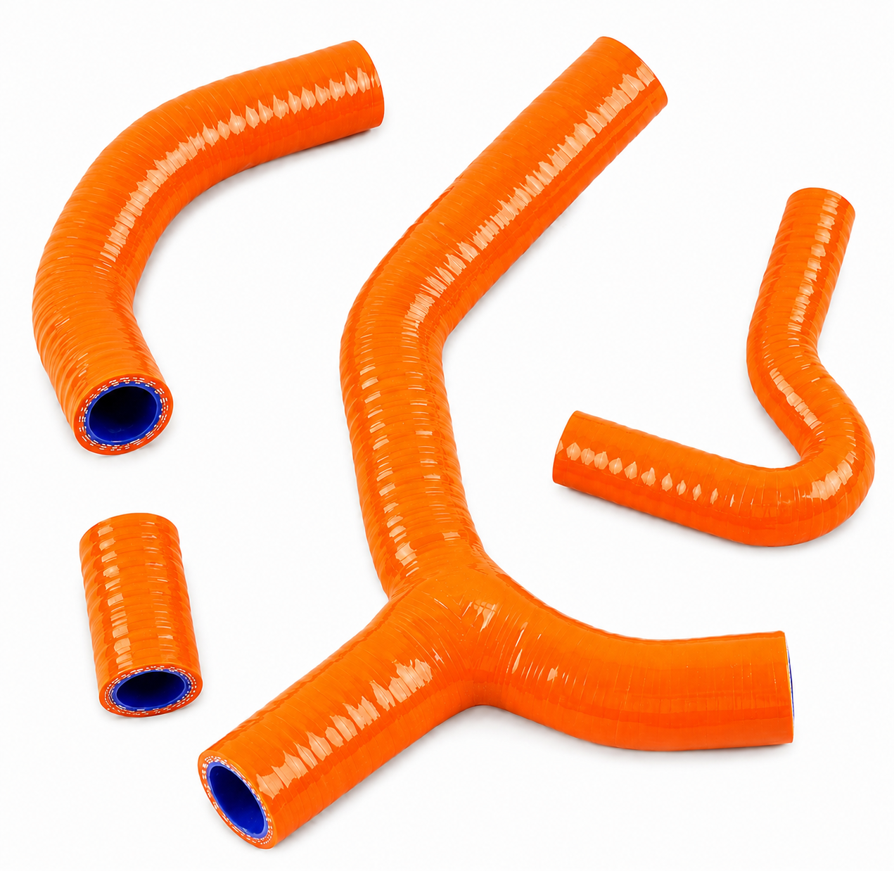 SILICONE RADIATOR HOSE Y KIT 4pcs ORANGE 08-11 KTM EXC EXC-R 400 450 530 630 SILICONE 78035027033 image 1