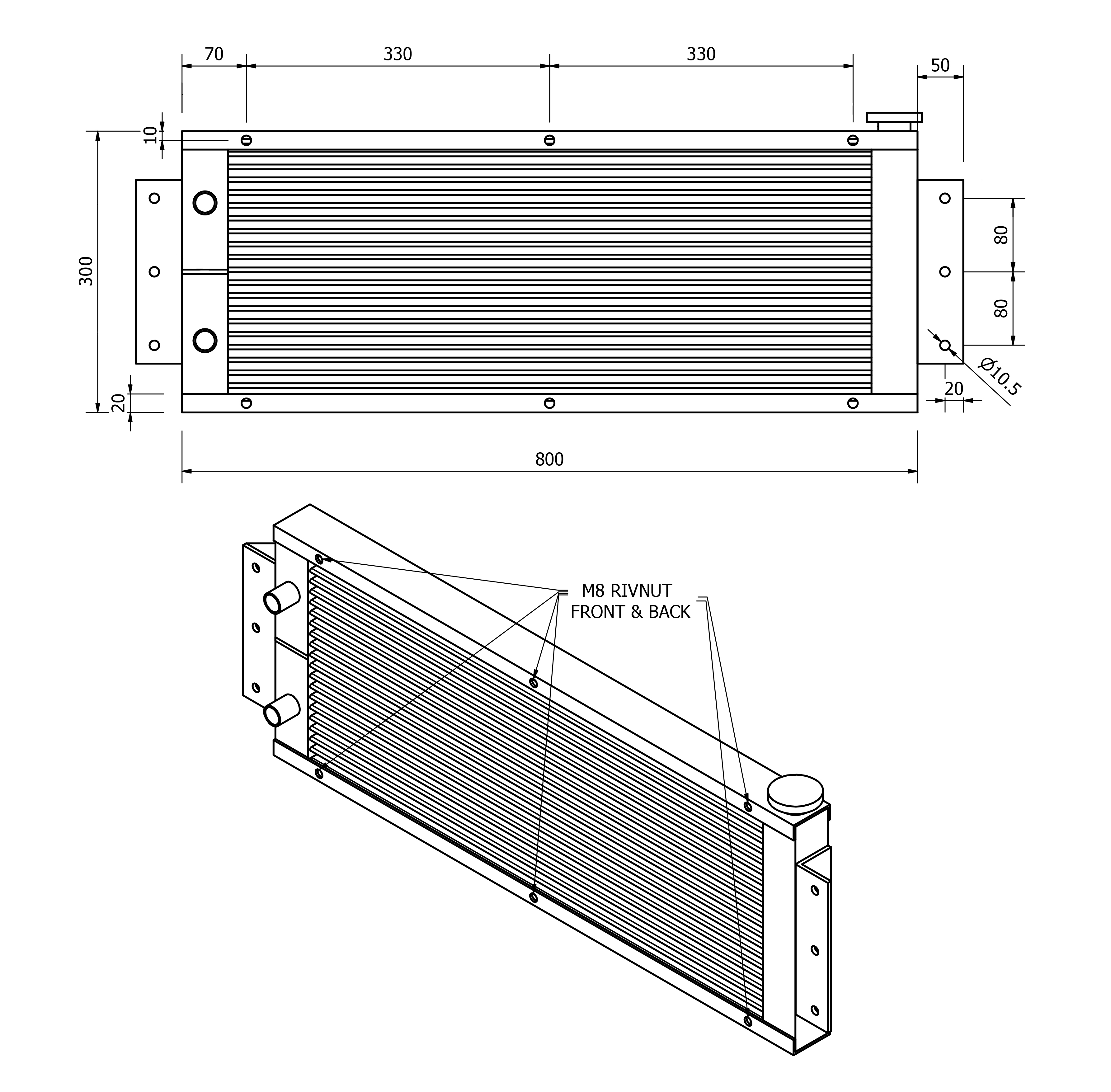 UTV SXS UNIVERSAL REAR RADIATOR 800mm x 300mm, 25mm INLETS thumbnail 2