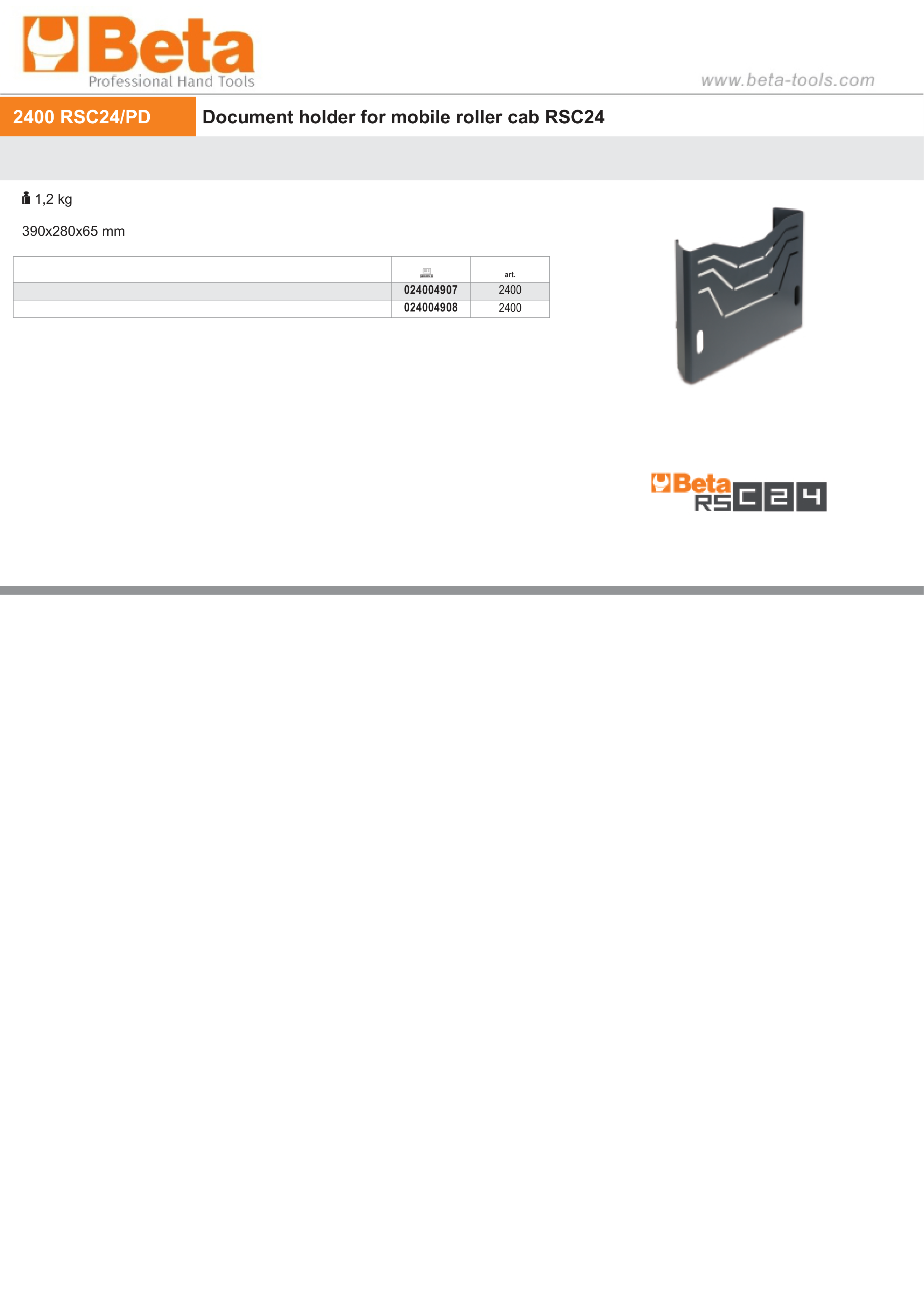 Document Holder for Mobile Roller Cab RSC24 - Beta Tools 2400 RSC24/PD-A thumbnail 2