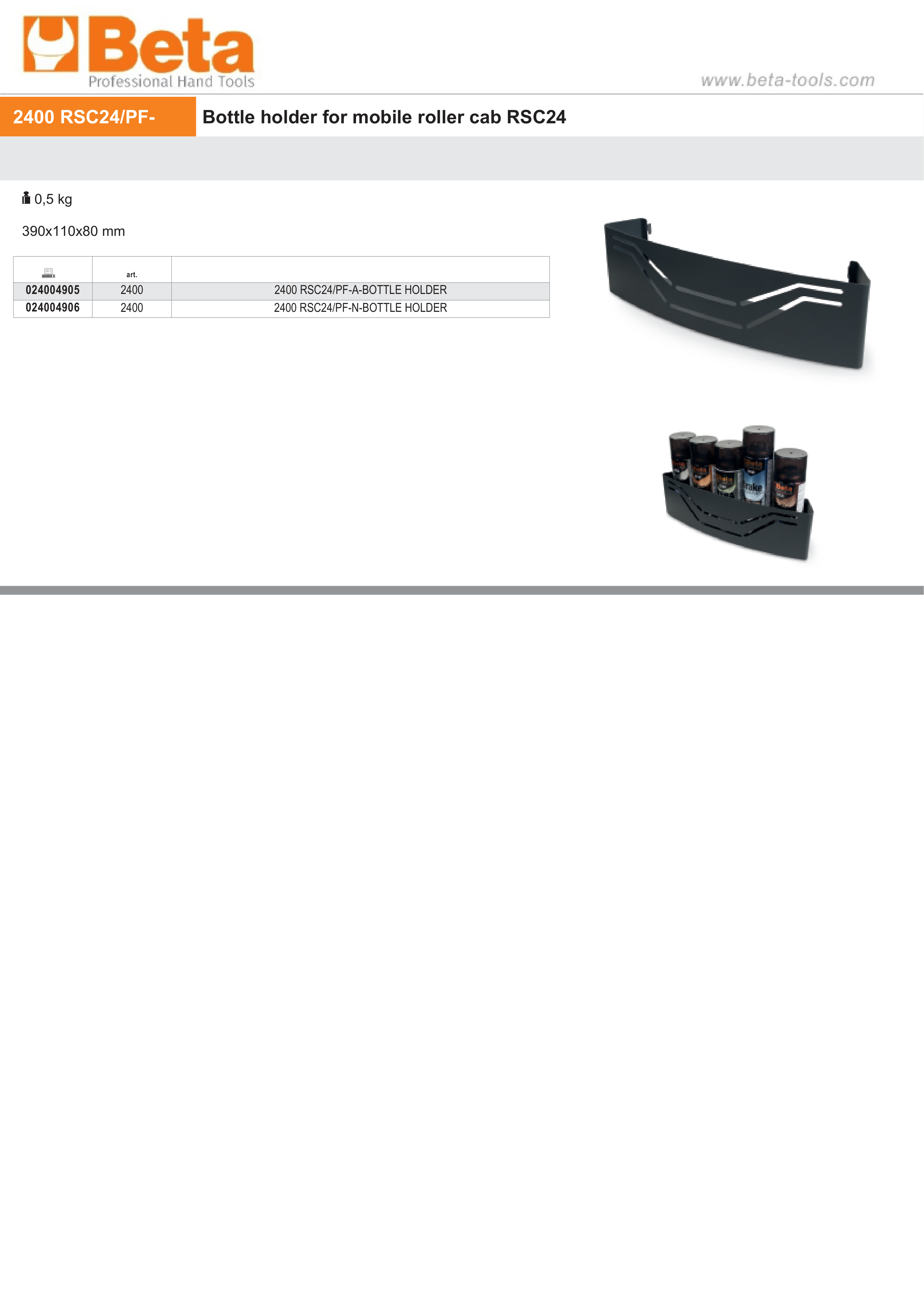 Bottle Holder for Mobile Roller Cab RSC24 - Beta Tools 2400 RSC24/PF-A thumbnail 2