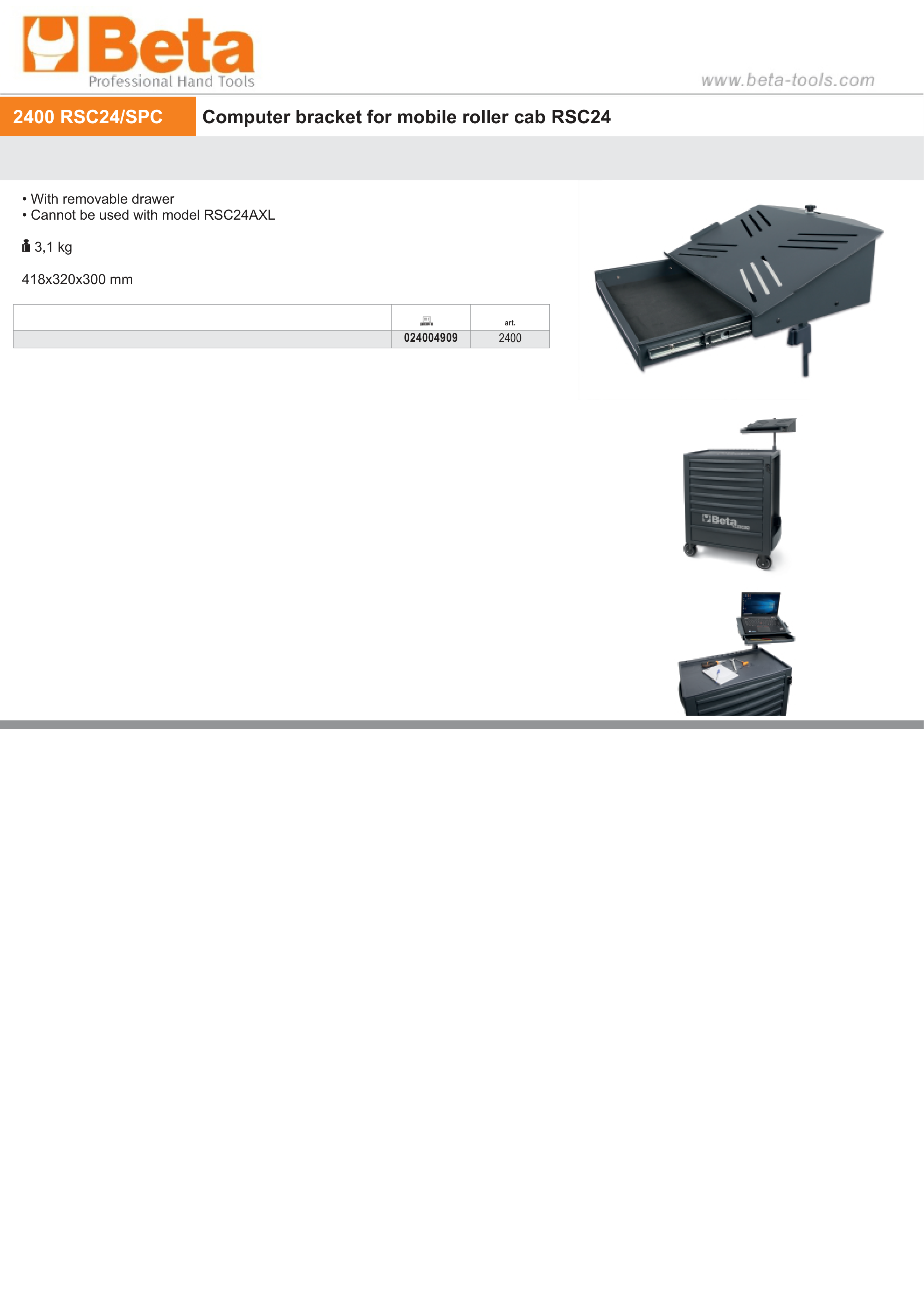 Computer Bracket for Mobile Roller Cab RSC24 - Beta Tools 2400 RSC24/SPC thumbnail 2