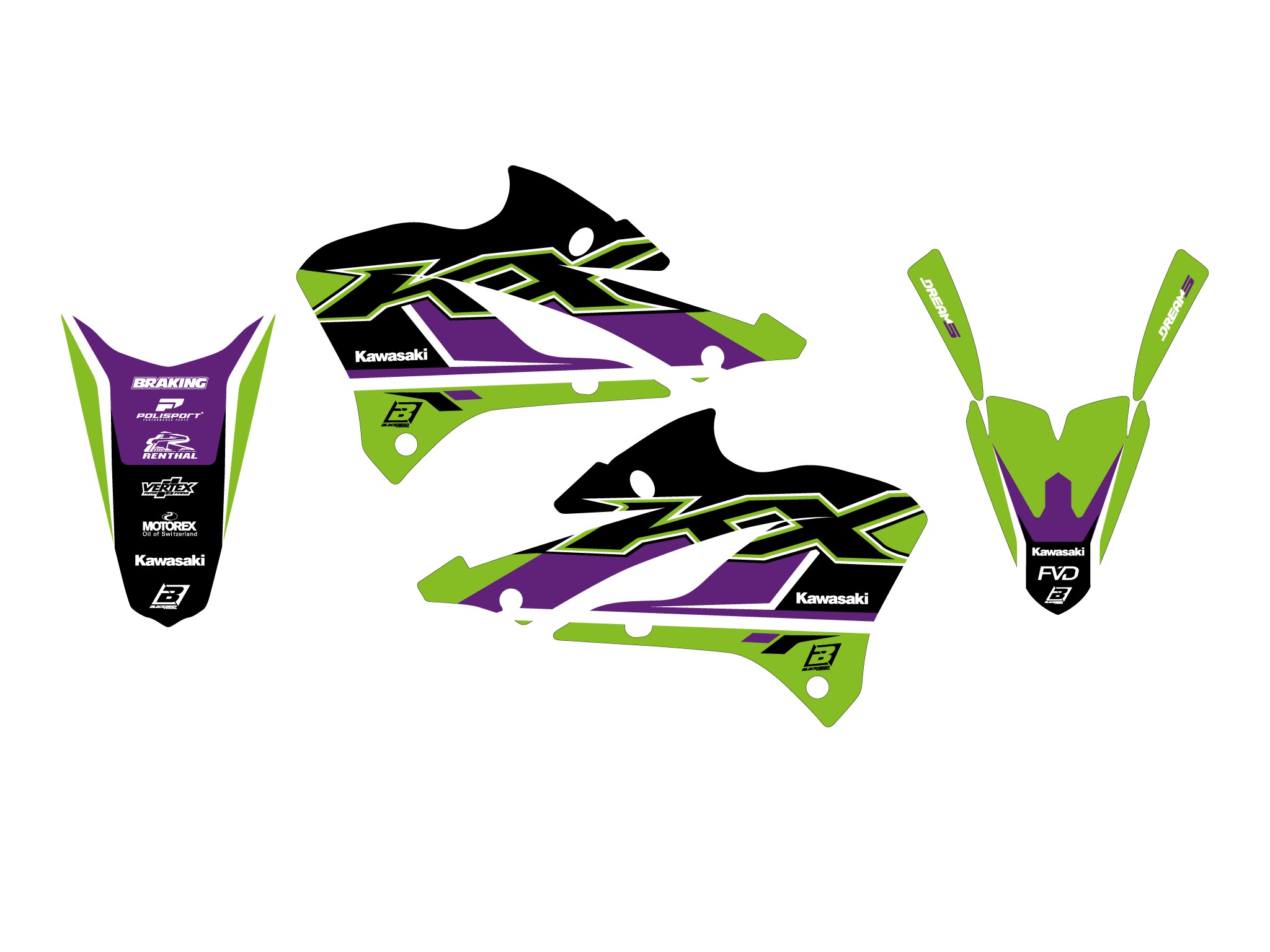 22-26 KX 85 KAWASAKI DREAM 5 GRAPHICS, BLACKBIRD 2426AB image 1