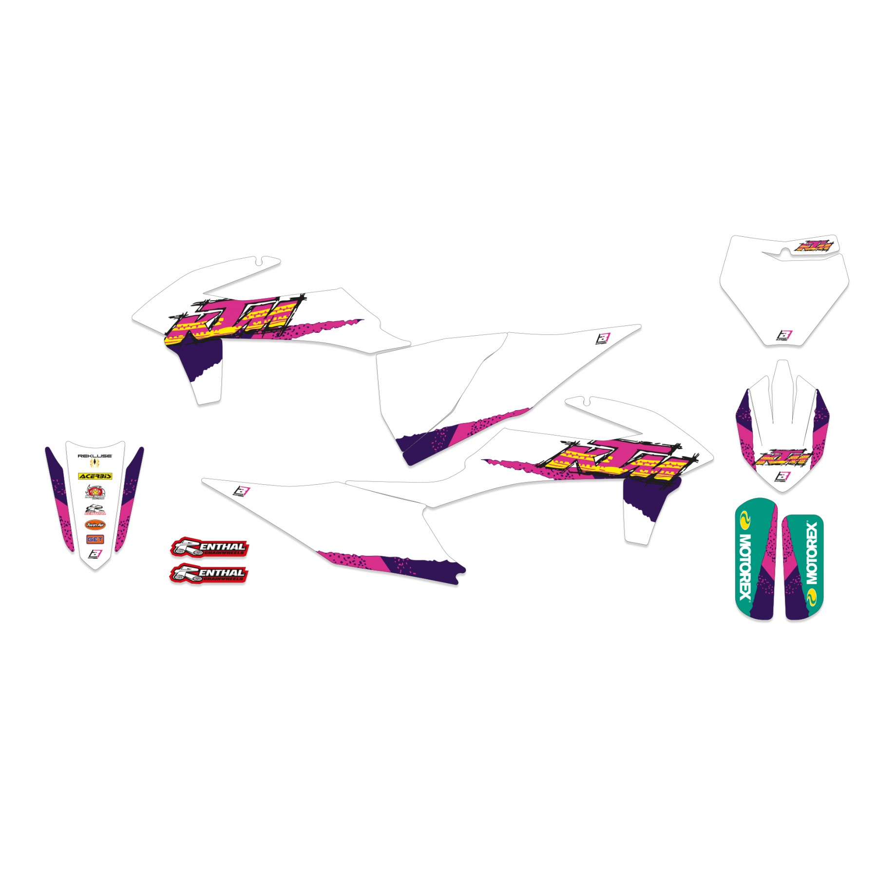 19-22 SX/SXF 20-23 EXC, KTM RETRO PURPLE AND PINK BLACKBIRD DECAL KIT, 2547AA thumbnail 2