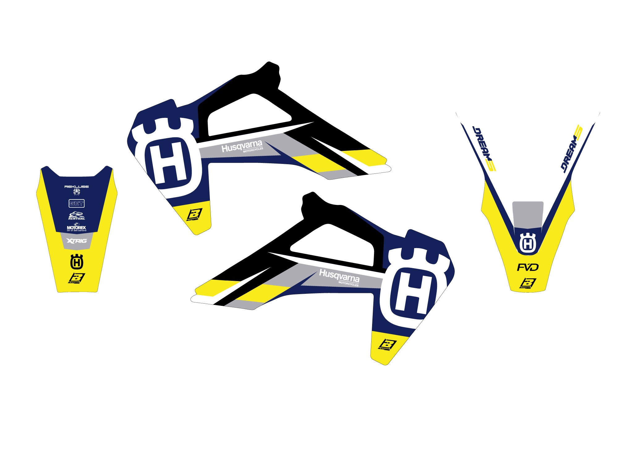 19-22 TC/FC 20-23 TE/FE HUSQVARNA DREAM 5 DECALS, BLACKBIRD 2615AB image 1
