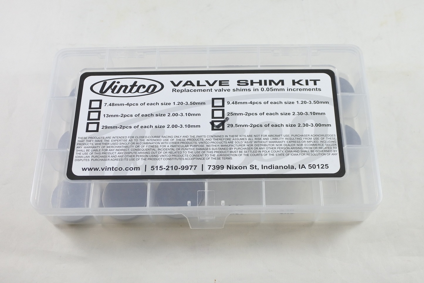VALVE SHIM KIT 29.5mm 2.30-3.00mm 0.05mm INCREMENTS VINTCO 29.5SHIMKIT thumbnail 4