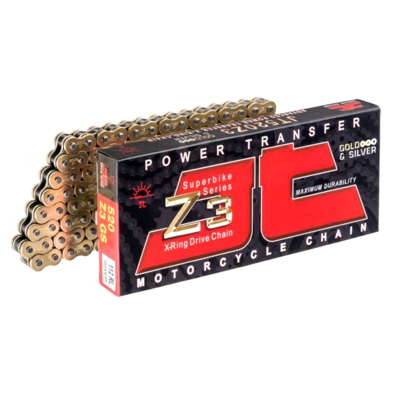 DRIVE CHAIN SUPER HEAVY DUTY X-RING 520Z3 110L GOLD-SILVER JTC520Z3GS110RL