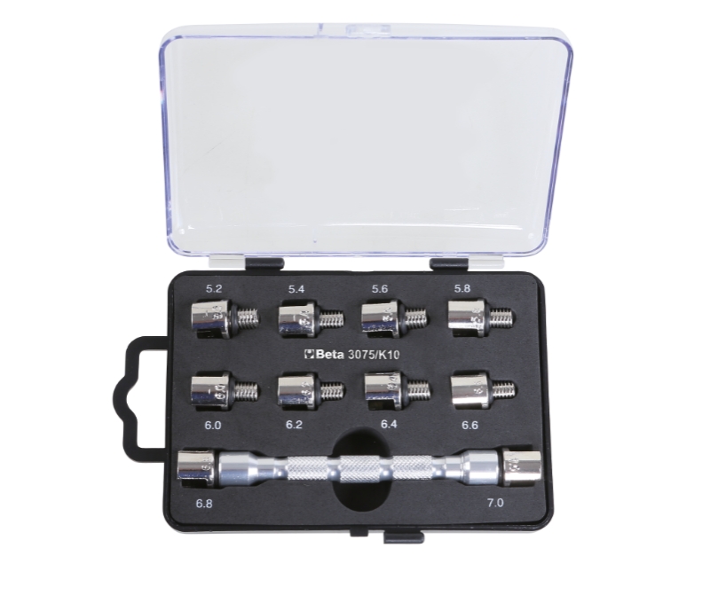 Universal Wrench Set with Interchangeable Head and 10 Bits for Wheel Spokes - Beta Tools 3075/K10 image 1