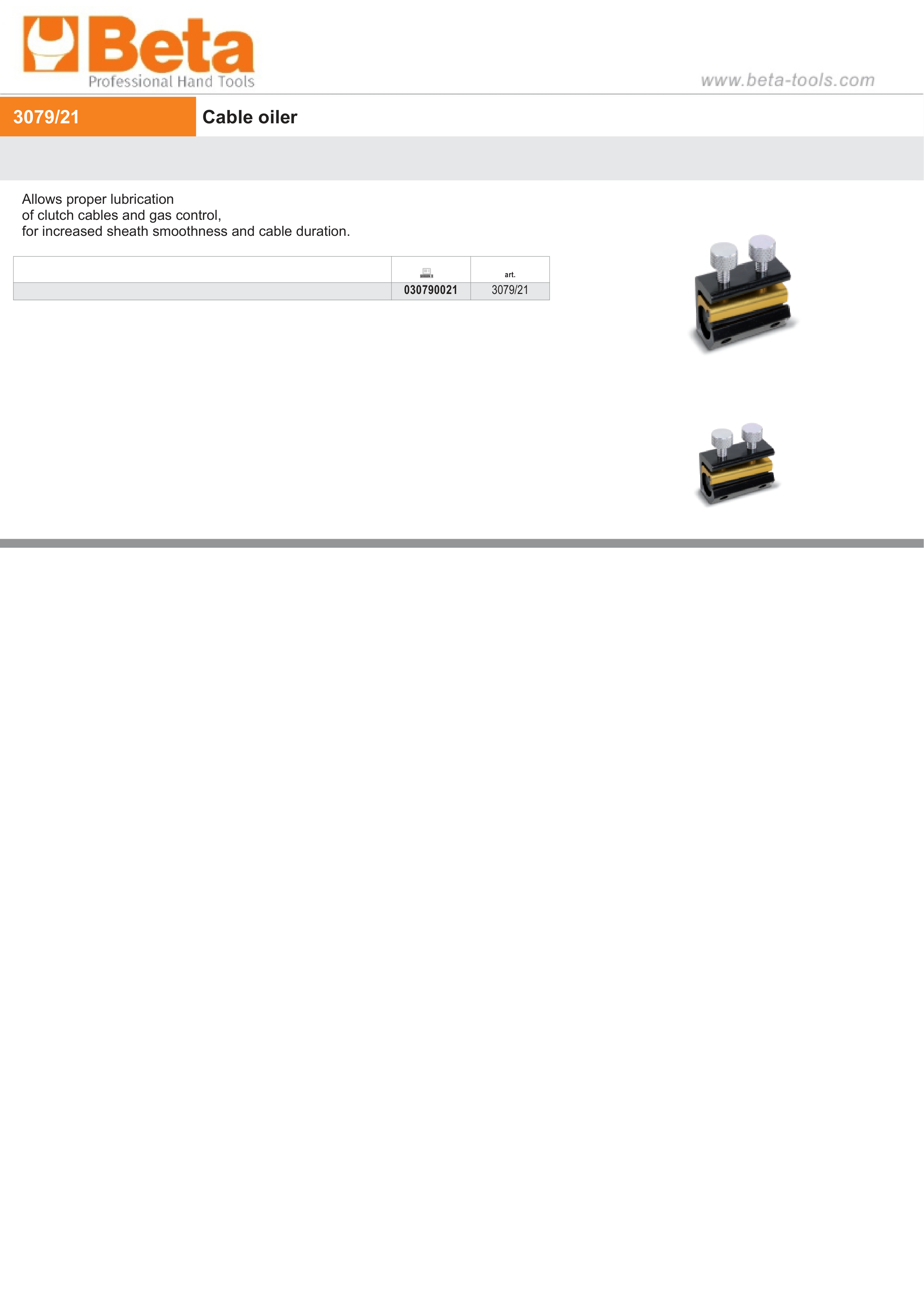 Cable Oiler for Clutch and Gas Control Lubrication - Beta Tools 3079/21 thumbnail 3
