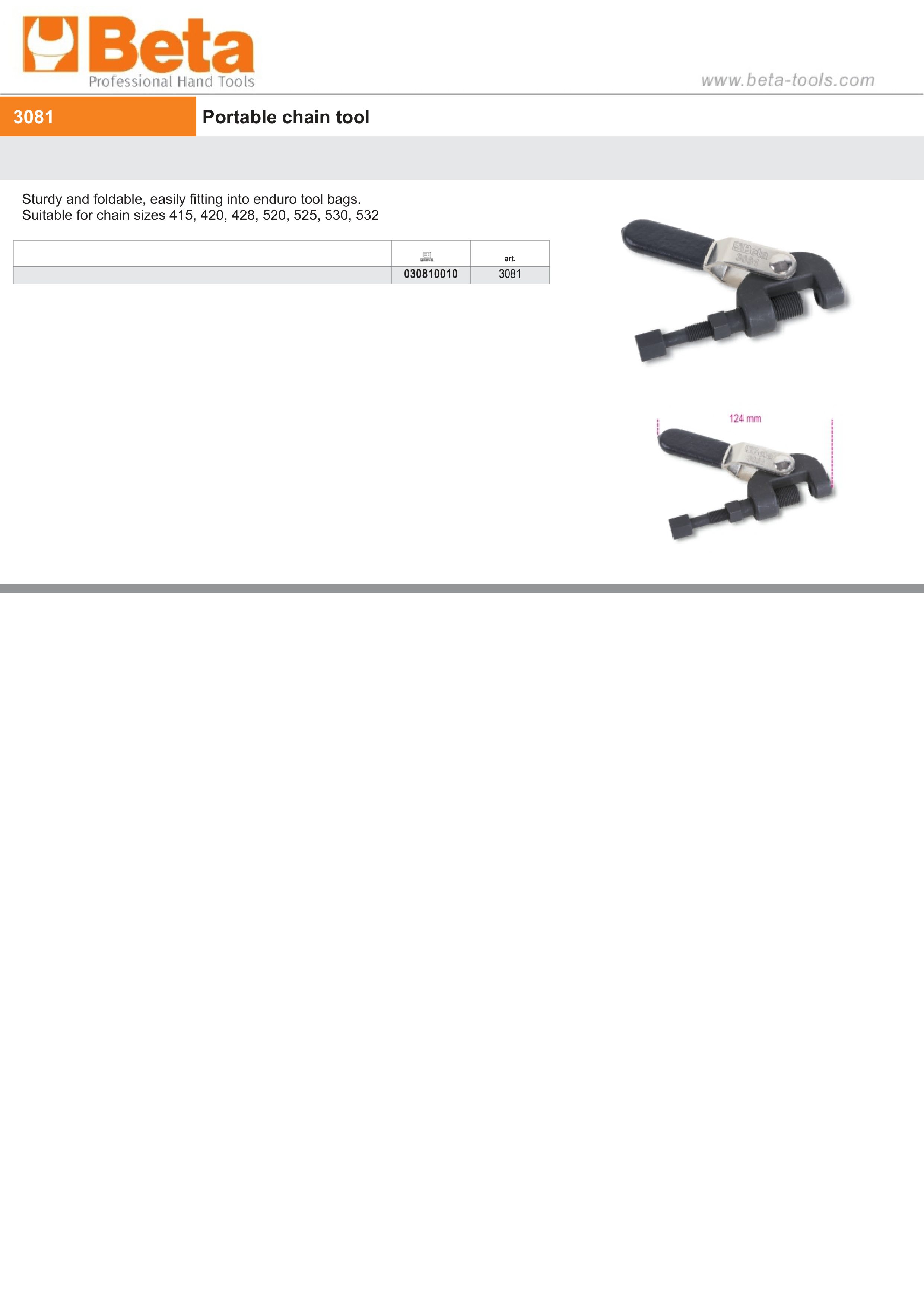 Portable Chain Tool for Sizes 415 - 532 - Beta Tools 3081 thumbnail 2