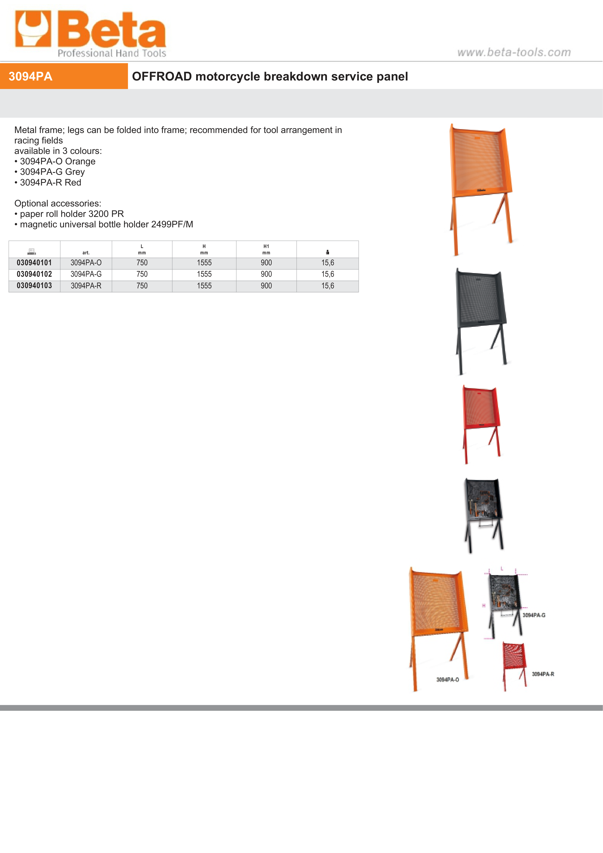 Offroad Motorcycle Breakdown Service Panel Grey 750mm - Beta Tools 3094PA-G thumbnail 2