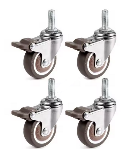 4Pcs 2 M10 SOFT RUBBER UNIVERSAL WHEEL 360° SWIVEL ALL WITH BRAKES image 1
