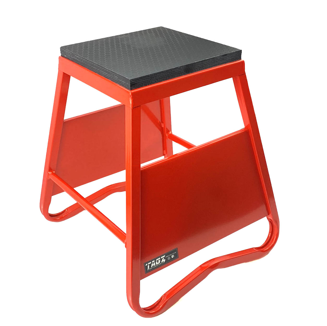 HEAVY DUTY STEEL BOX STAND MX, LARGE / 430mm HIGH MX STAND, THIS STAND DOESN'T COME WITH THE MOTO STICKER NOW