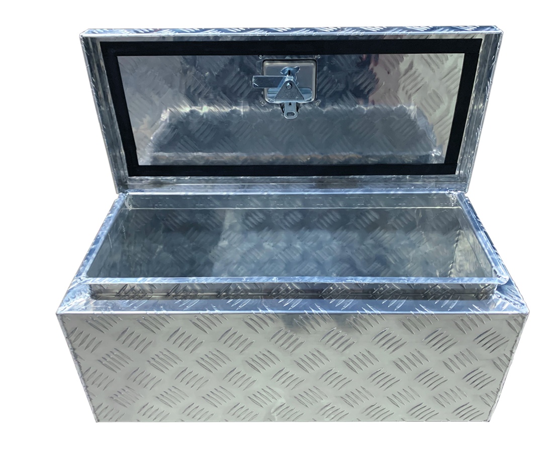 TRAILER STORAGE BOX 60L 675mx300mmx300mm ALUMINIUM CHEQUER PLATE thumbnail 2