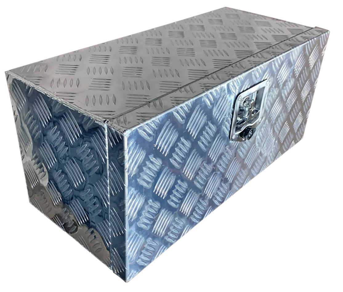 TRAILER STORAGE BOX 90L 700mx350mmx350mm ALUMINIUM CHEQUER PLATE image 1