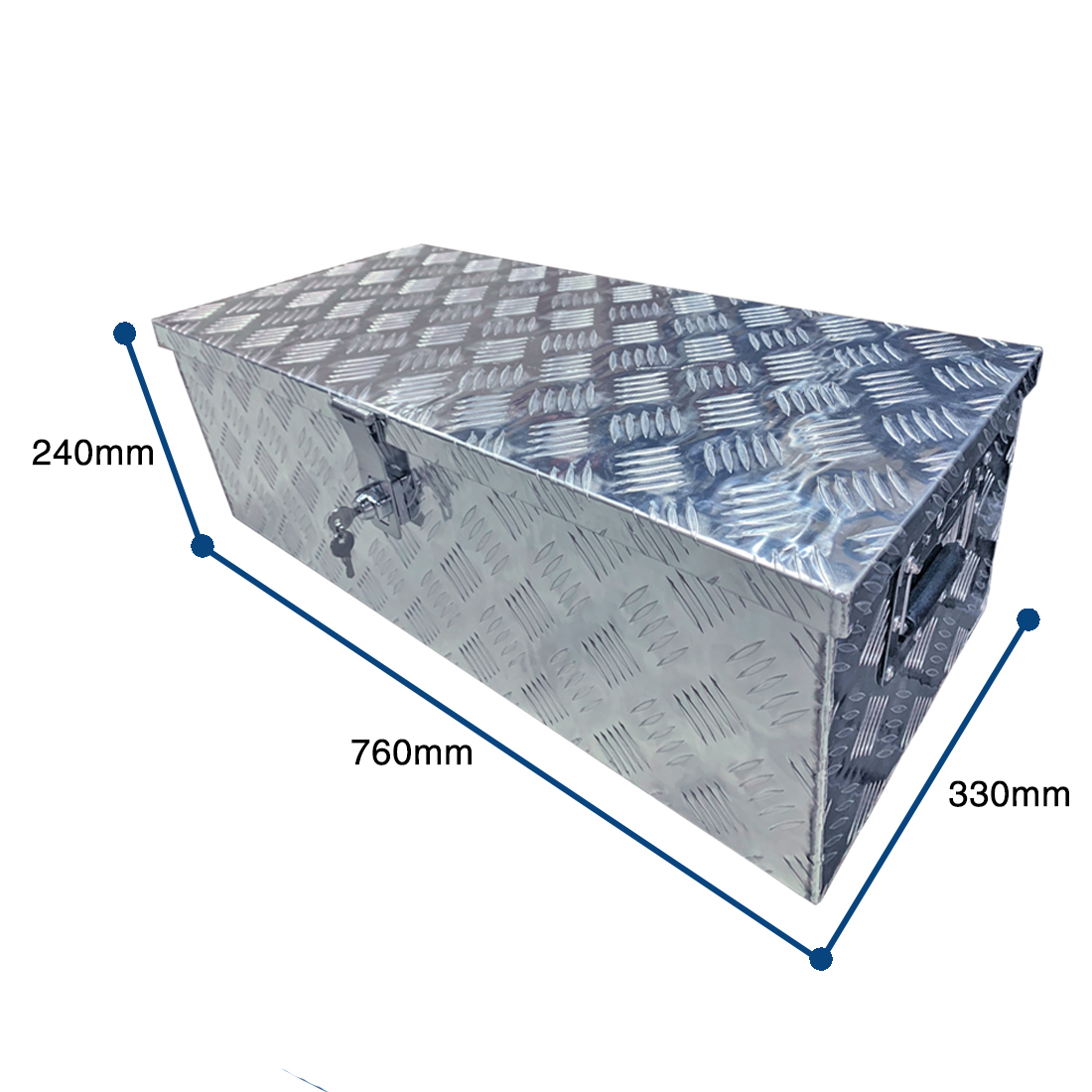 TRAILER STORAGE BOX 66L 760mx330mmx240mm ALUMINIUM CHEQUER PLATE thumbnail 3
