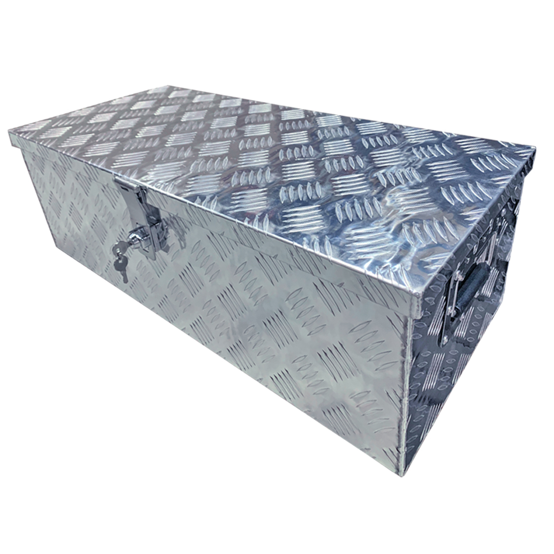 TRAILER STORAGE BOX 66L 760mx330mmx240mm ALUMINIUM CHEQUER PLATE image 1