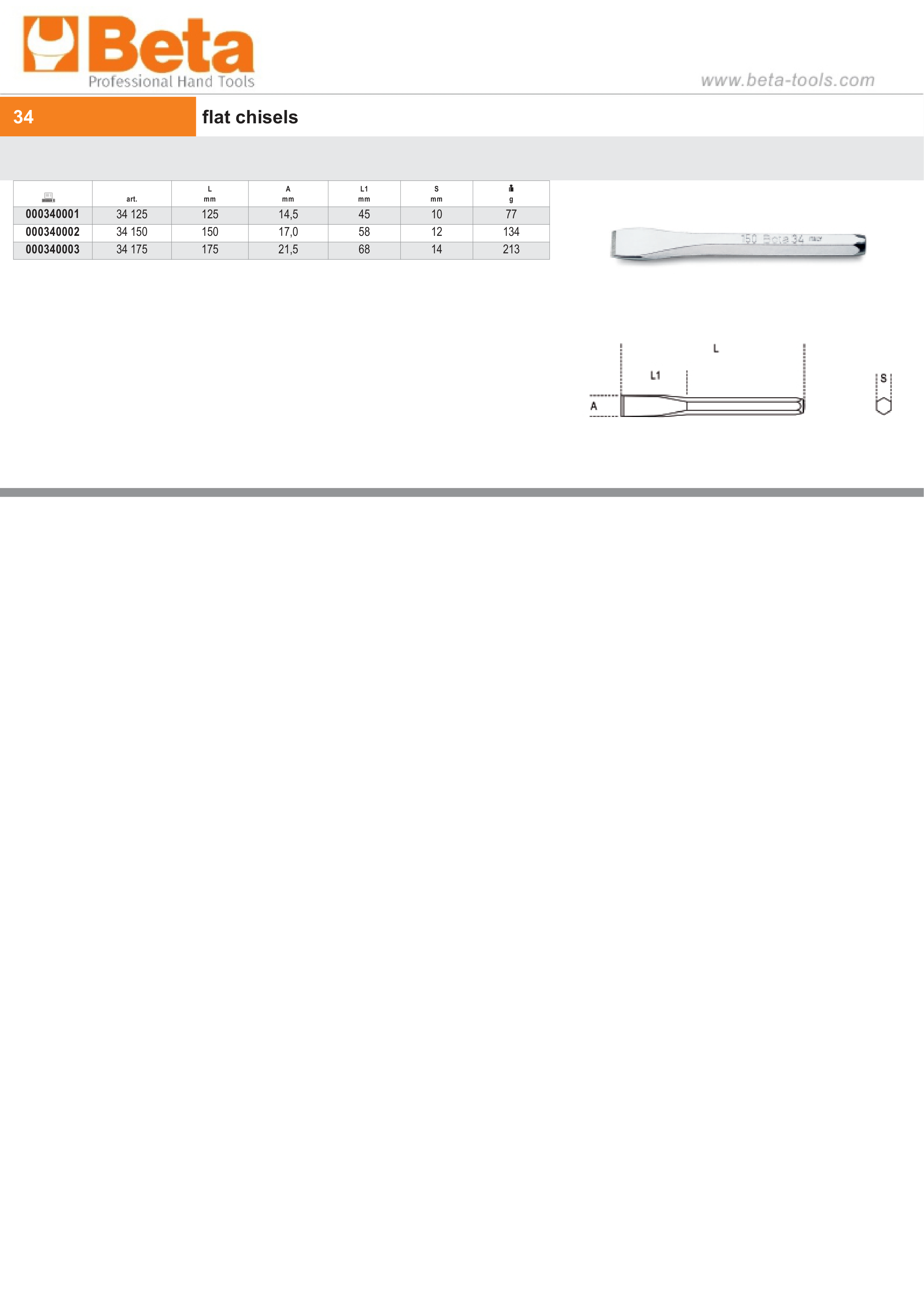 Flat Chisel 150mm - Beta Tools 34 150 thumbnail 4