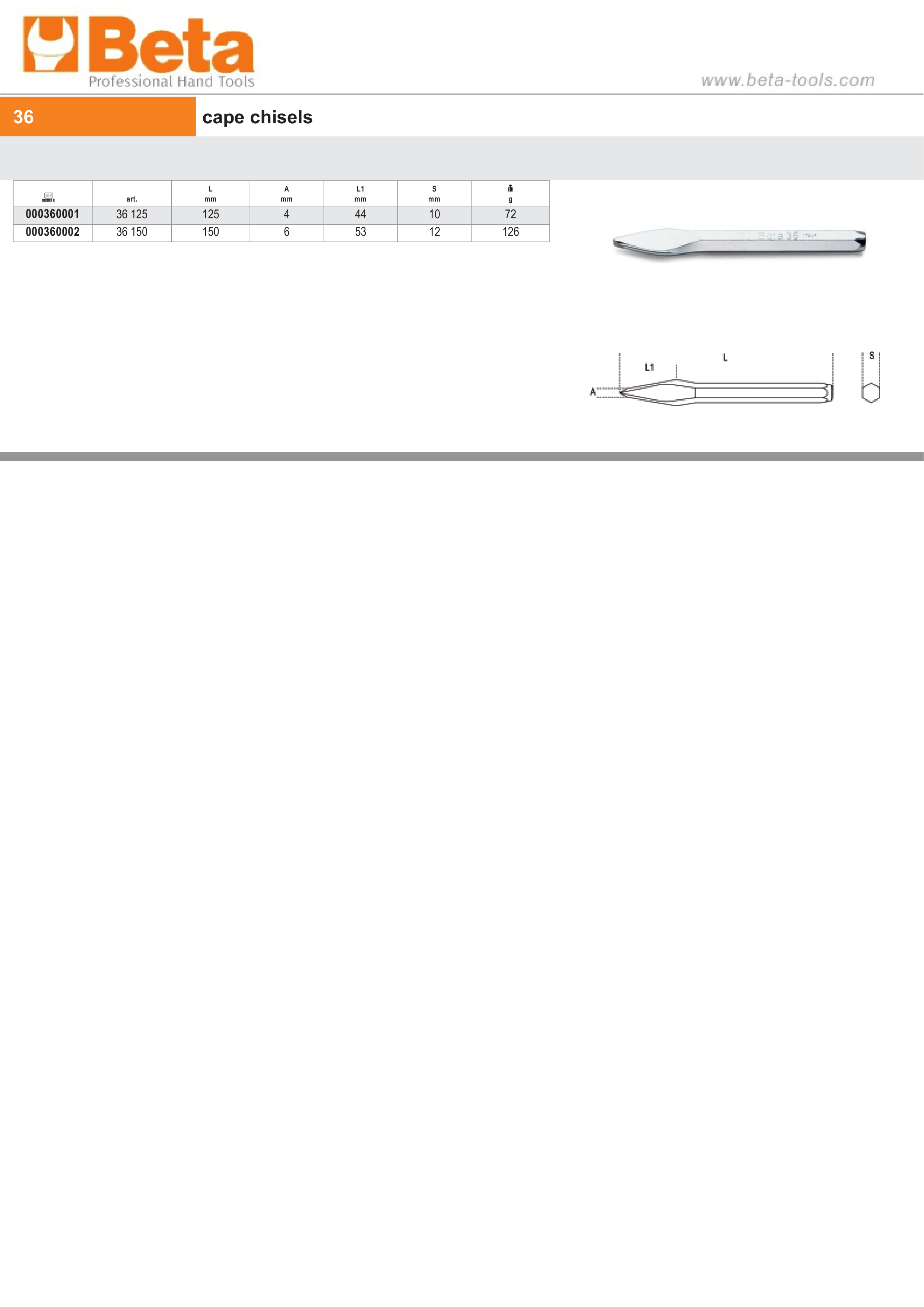 Cape Chisel 125mm - Beta Tools 36 125 thumbnail 3