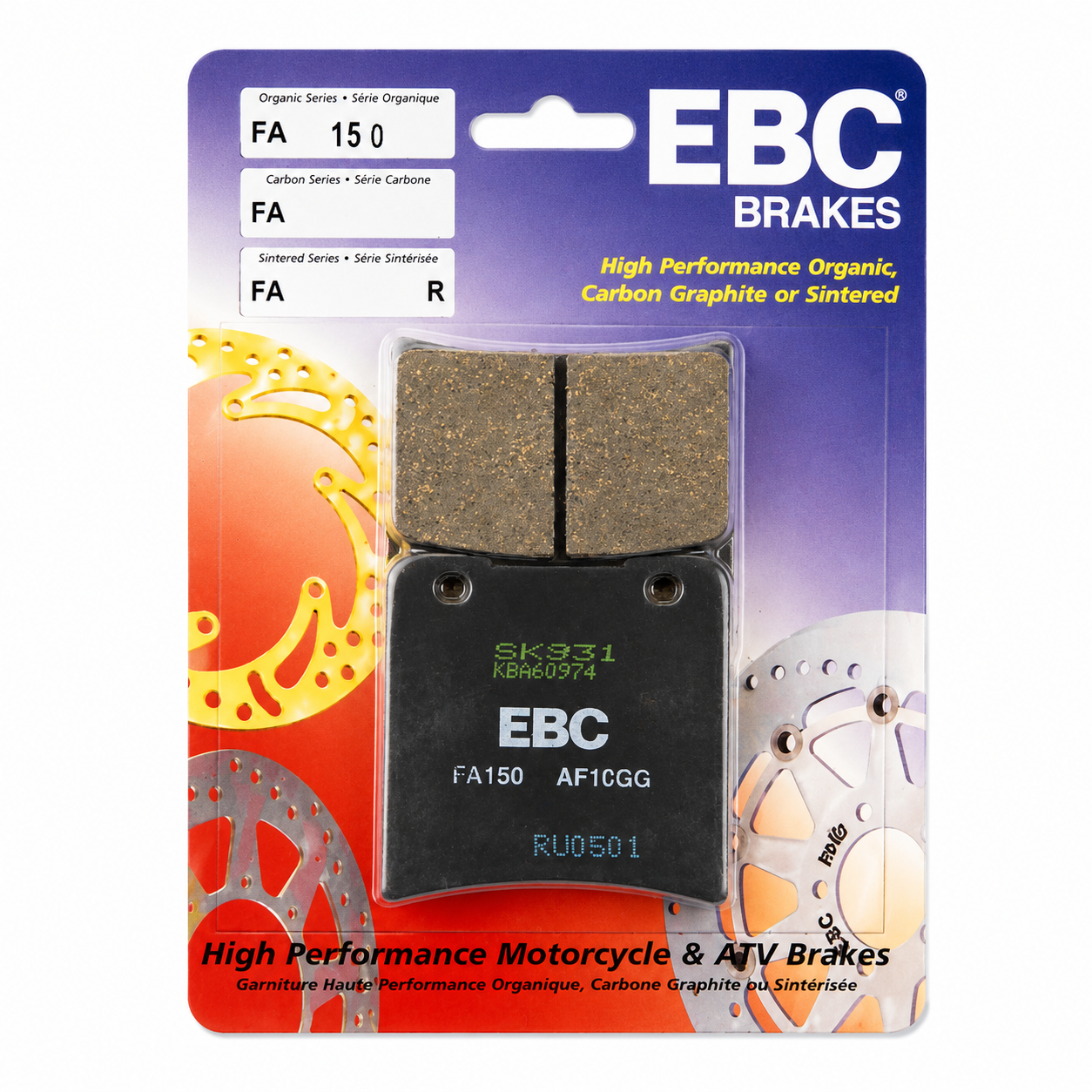 BRAKE PADS STD KEVLAR ORGANIC SEMI-METAL BLACK EBC FA150