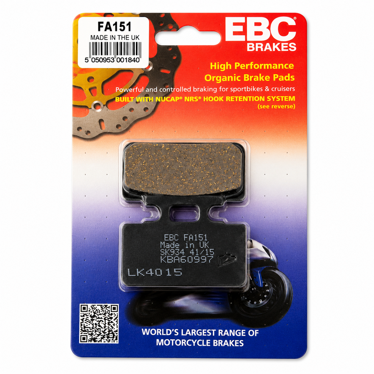 BRAKE PADS STD KEVLAR ORGANIC SEMI-METAL BLACK EBC FA151 image 1