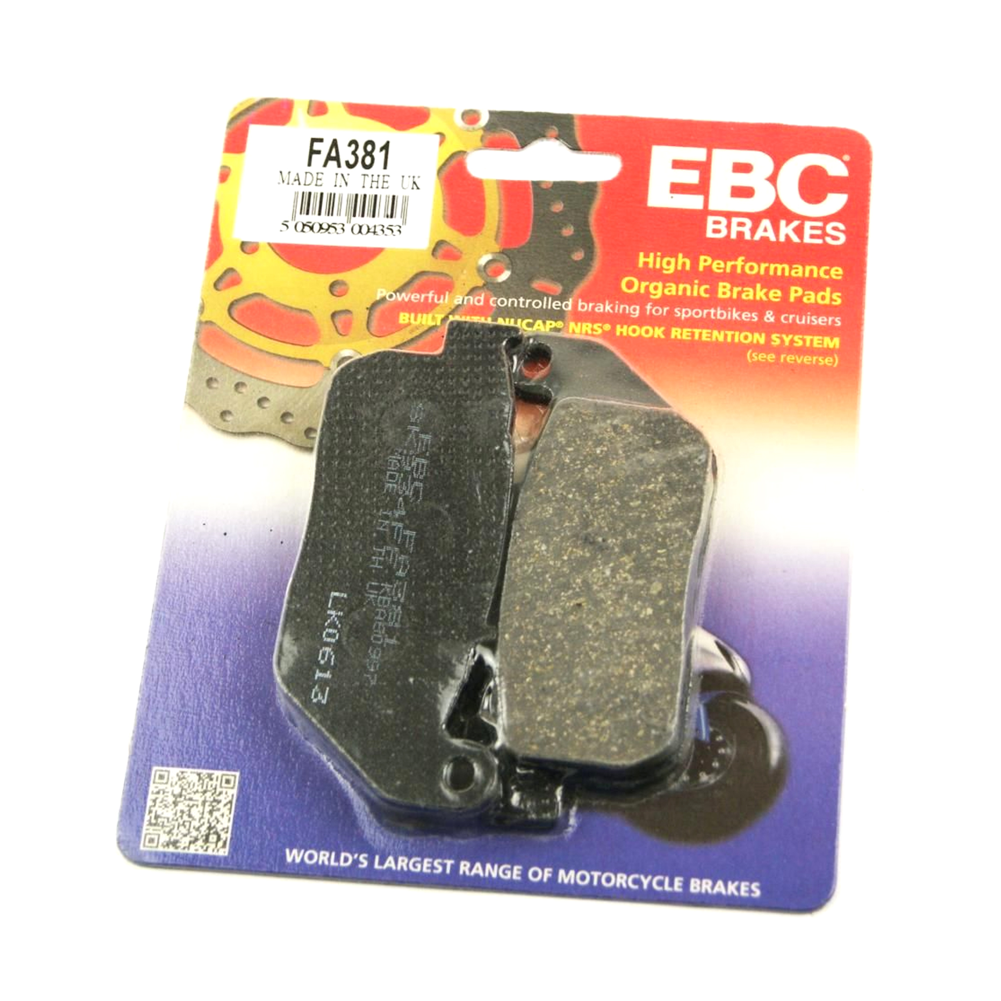 BRAKE PADS STD KEVLAR ORGANIC, FA381 EBC, BLACK SEMI-METAL image 1