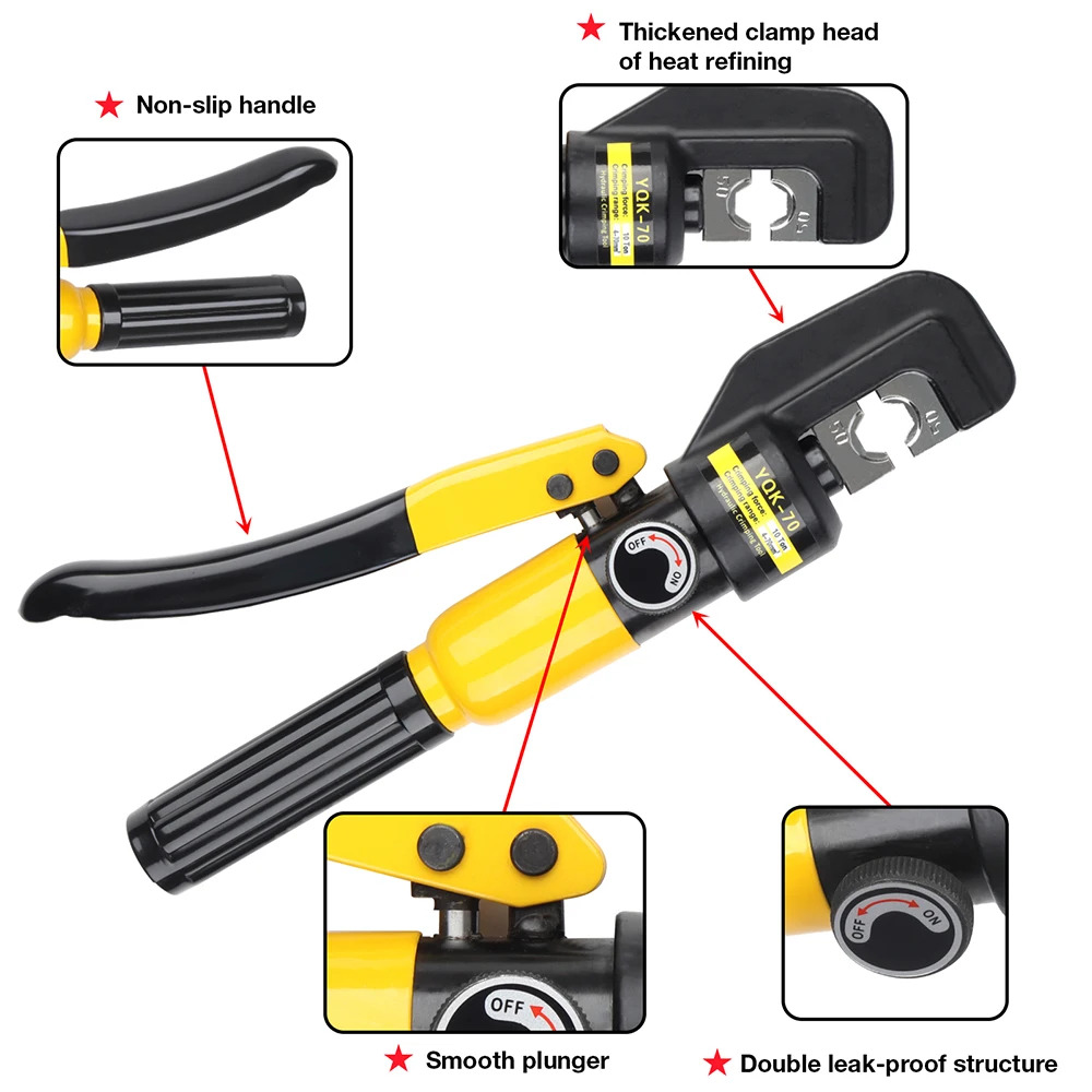 BATTERY COPPER TERMINAL ADJUSTABLE HYDRAULIC CRIMPING TOOL HANDHELD 4-70mm2 thumbnail 2