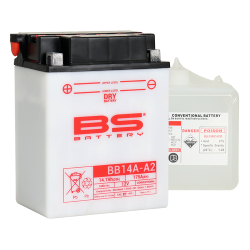 BATTERY YB14A-A2 12V 14Ah. BS, BS WITH ACID PACK BB14A-A2, 310571, BS-BB14A-A2