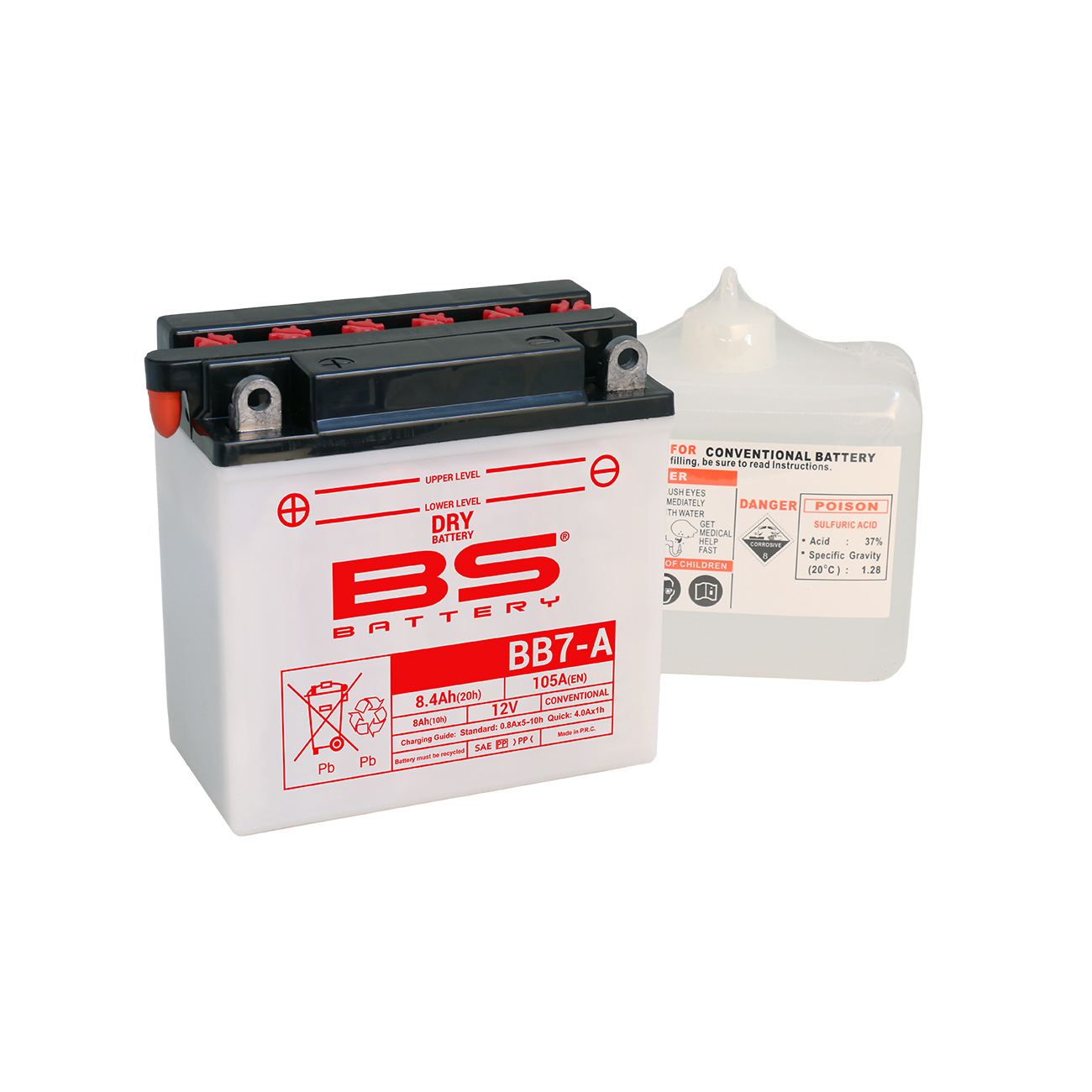 BATTERY YB7-A 12V 8Ah BS, BS WITH ACID PACK BB7-A, 310592,	BS-BB7-A image 1