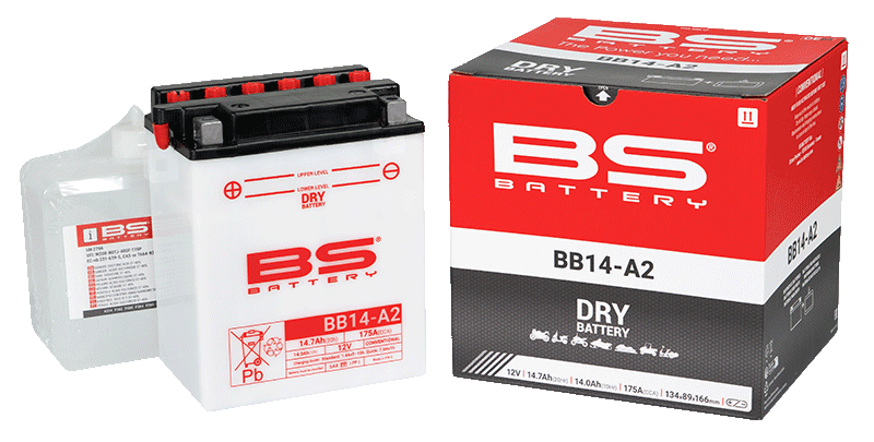 BATTERY YB14-A2 12V 14Ah. BS, BS WITH ACID PACK BB14-A2, 310567, BS-BB14-A2