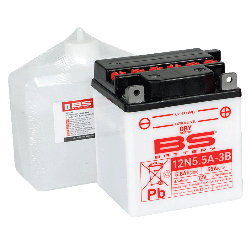BATTERY 12N5,5A-3B 12V 5.5Ah., BS WITH ACID PACK 12N5.5A-3B, 310532,	BS-12N5.5A-3B