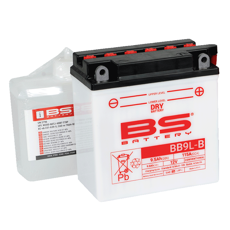 BATTERY YB9L-B 12V 9Ah GS, BS WITH ACID PACK BB9L-B, 310599, BS-BB9L-B