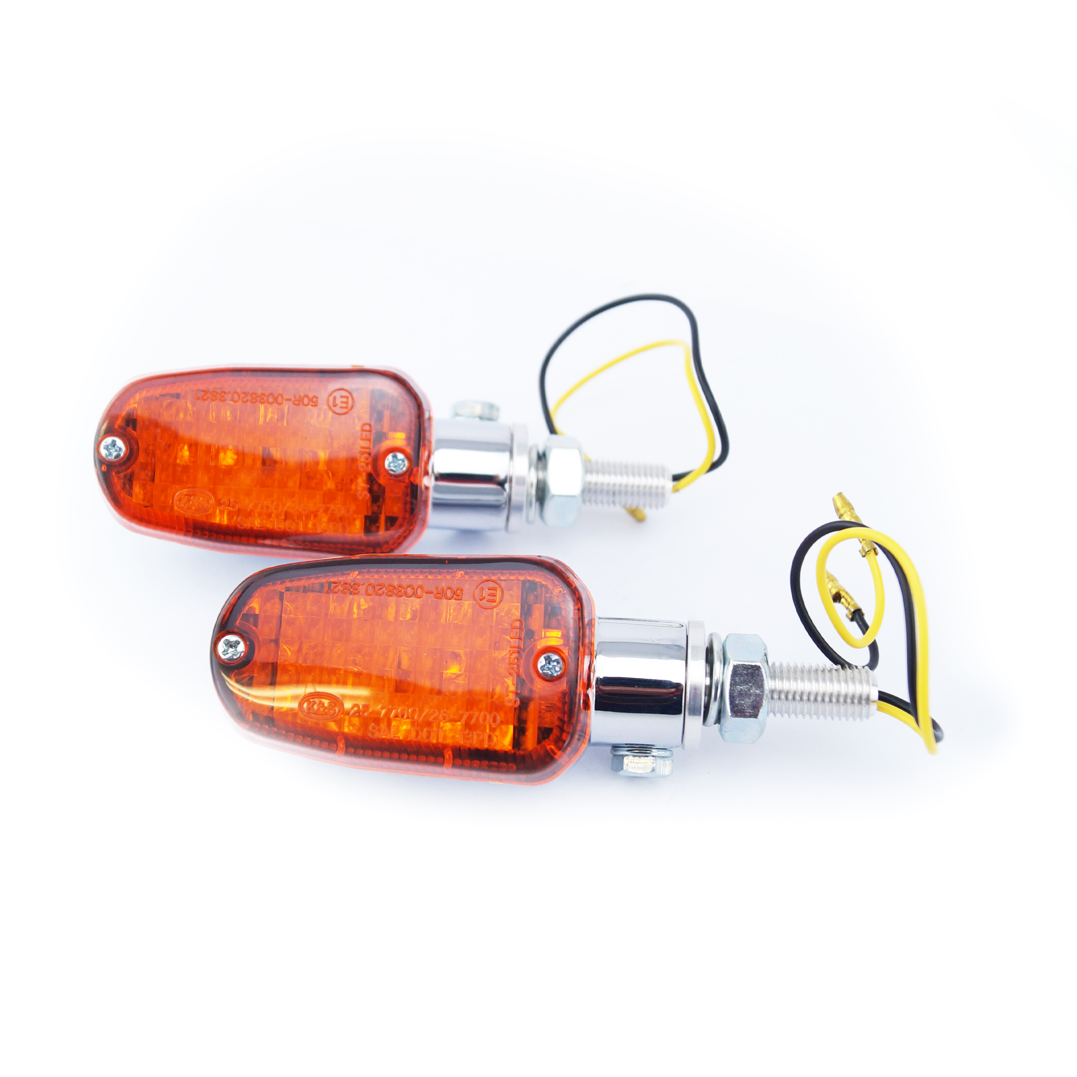 INDICATORS ALUMINUM CHROME SET/2, AMBER LENS, LED UNIVERSAL E MARKED, 2 WIRE, 26-7700CH