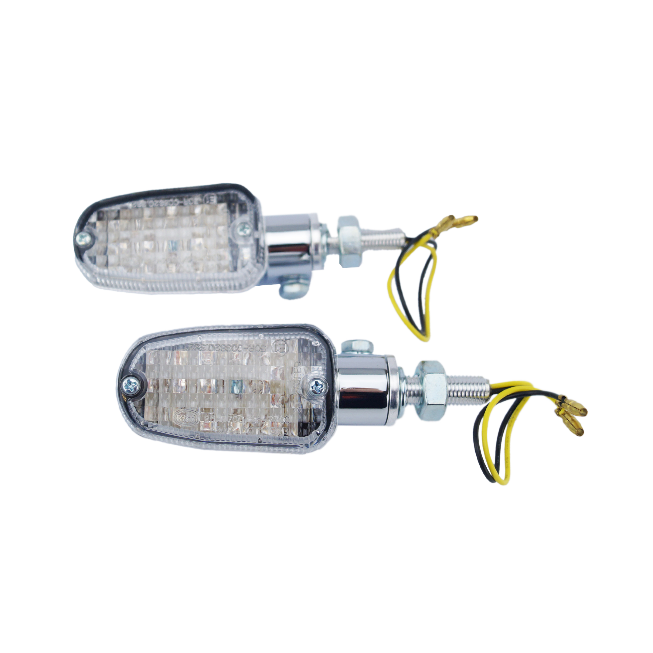 INDICATORS ALUMINUM CHROME SET/2, CLEAR LENS, LED UNIVERSAL E MARKED, 2 WIRE, 26-7704CM